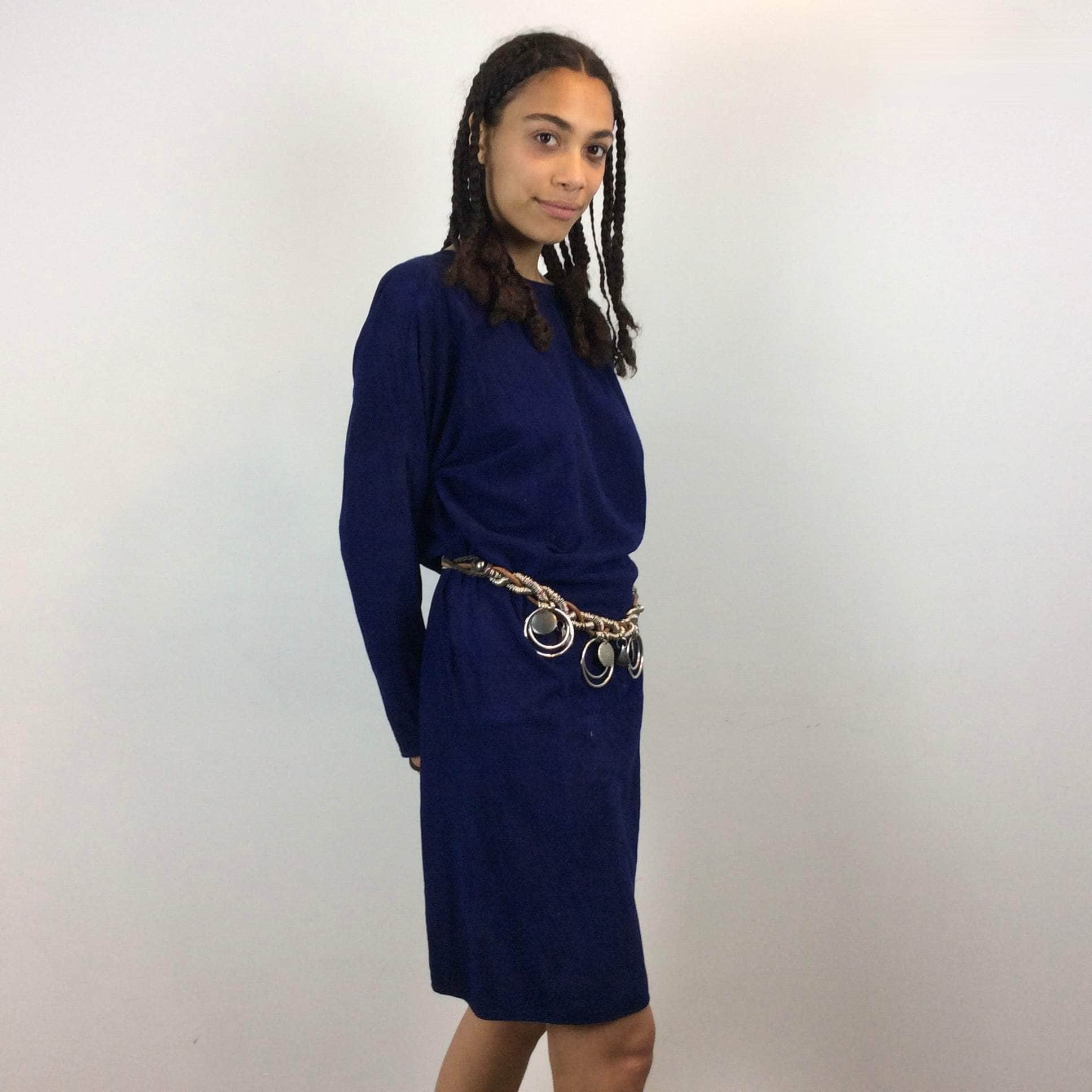 1980s/90s Blue Cowl Back Neckline Suede Dress Small/Medium - Image 5
