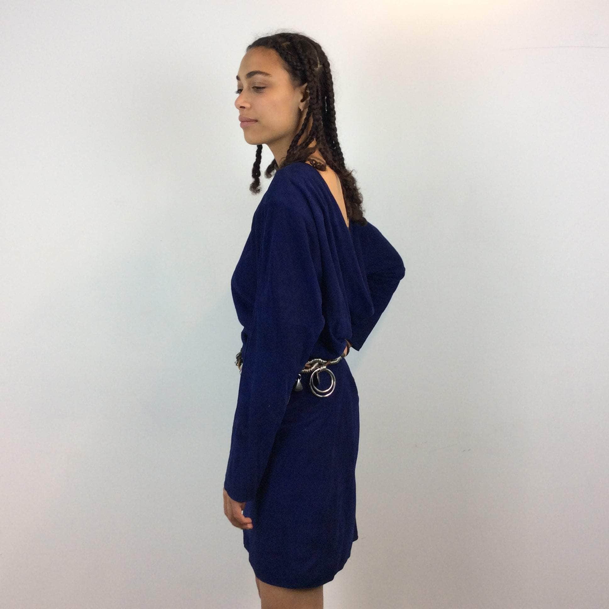 1980s/90s Blue Cowl Back Neckline Suede Dress Small/Medium - Image 6