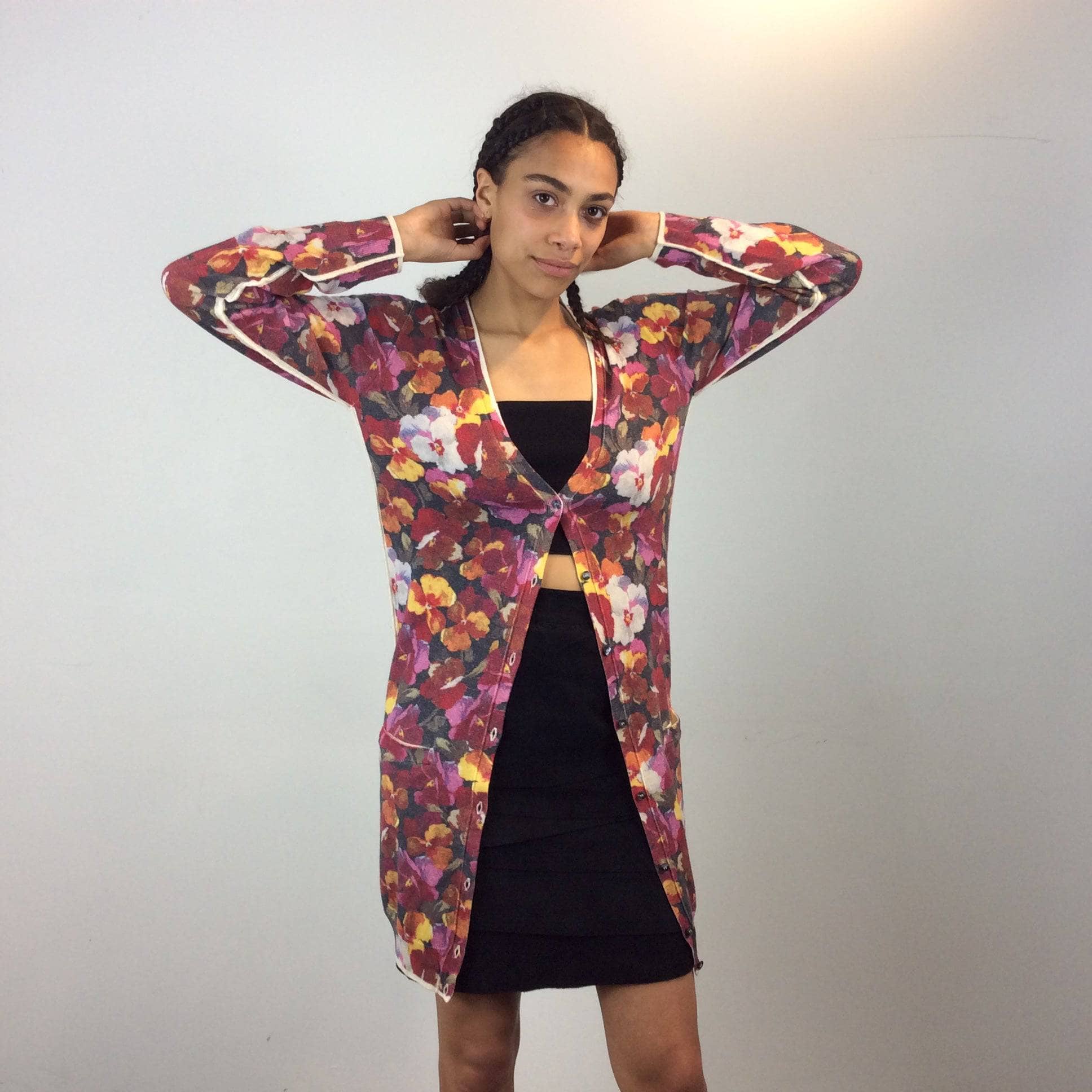 1980s-90s High Waist Black Layered Suede Skirt Small - Image 6