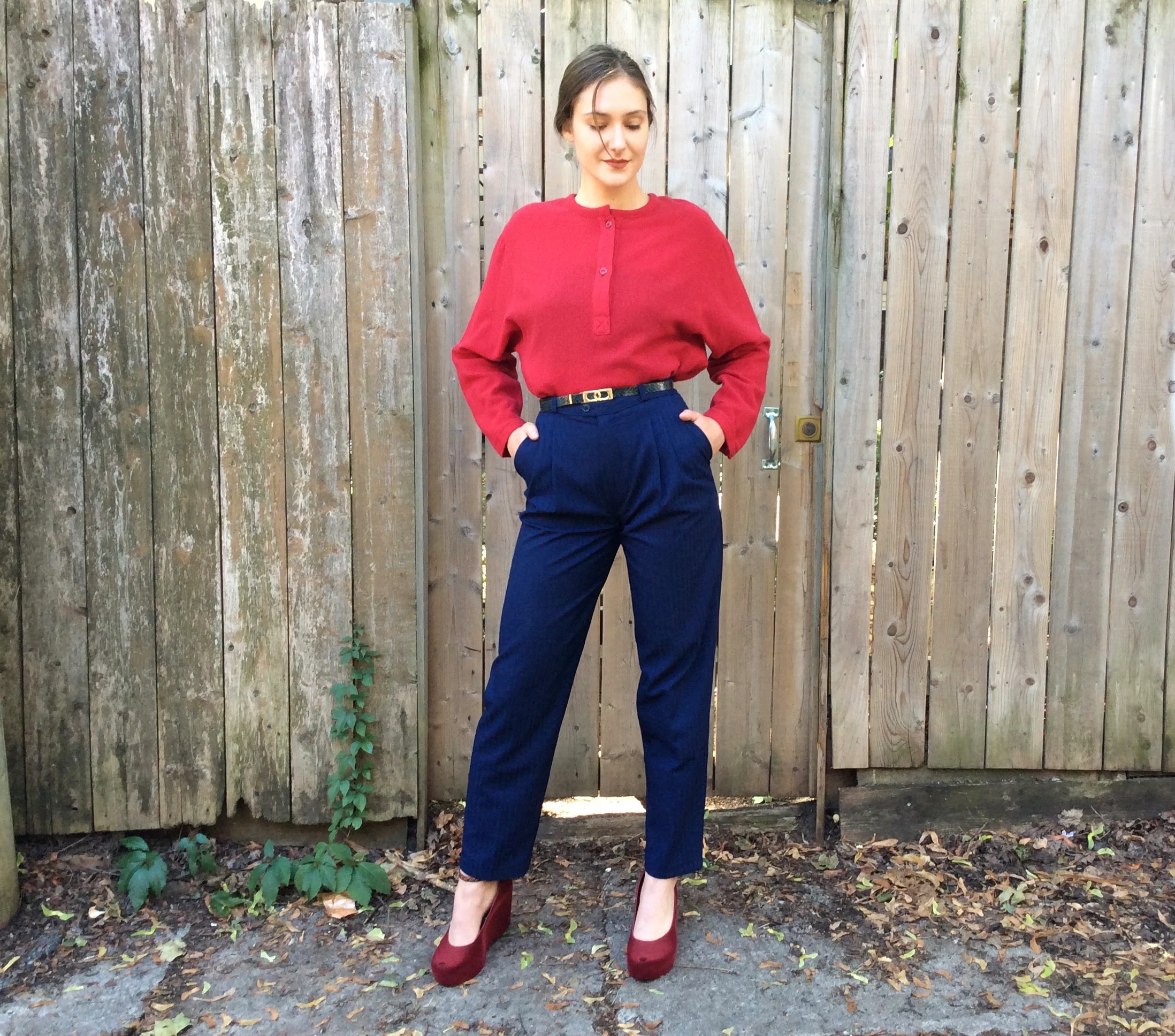 1980s-90s Long Sleeve Red Crew Neck Wool Top Small/Medium - Image 2