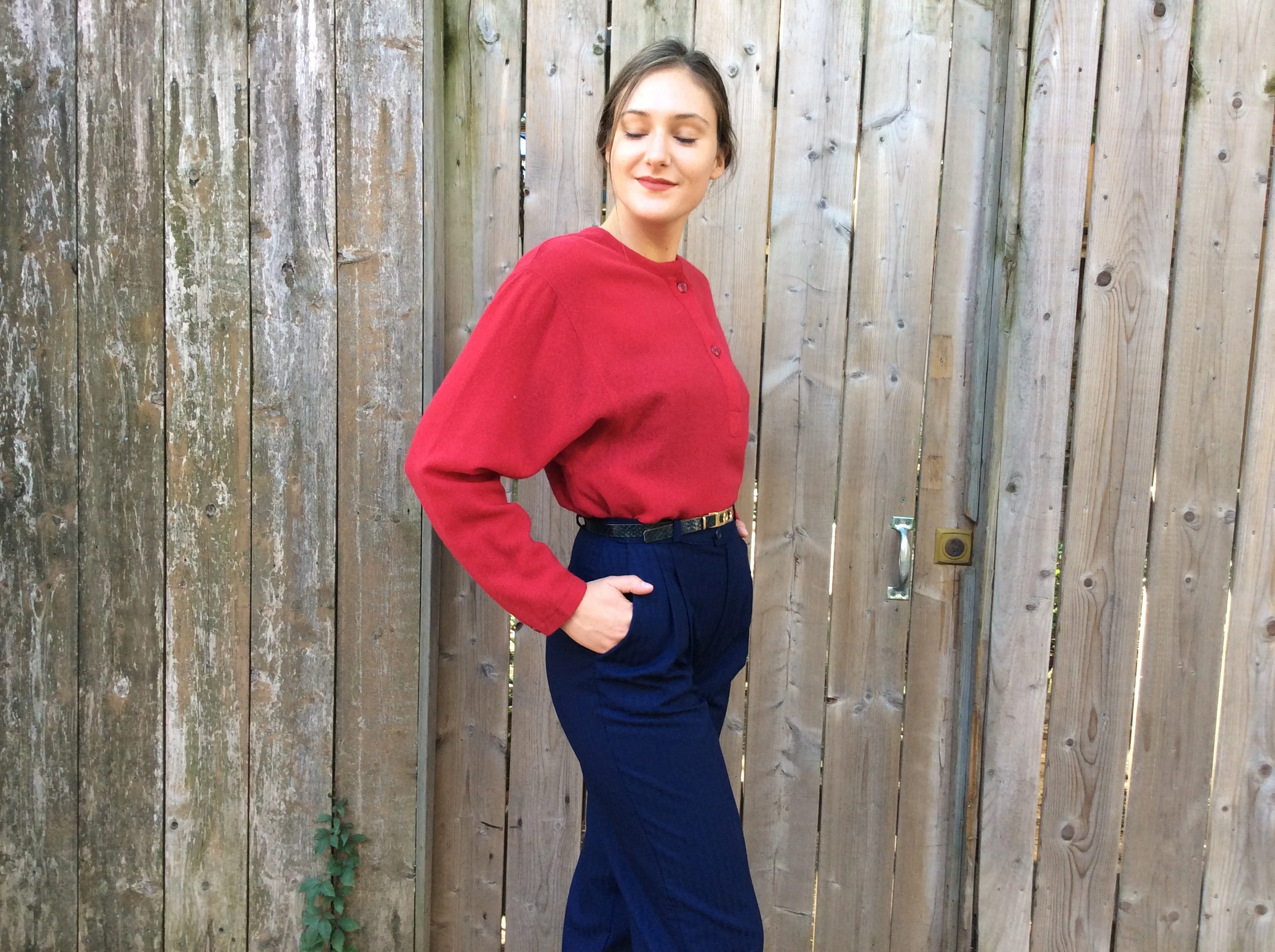 1980s-90s Long Sleeve Red Crew Neck Wool Top Small/Medium - Image 3