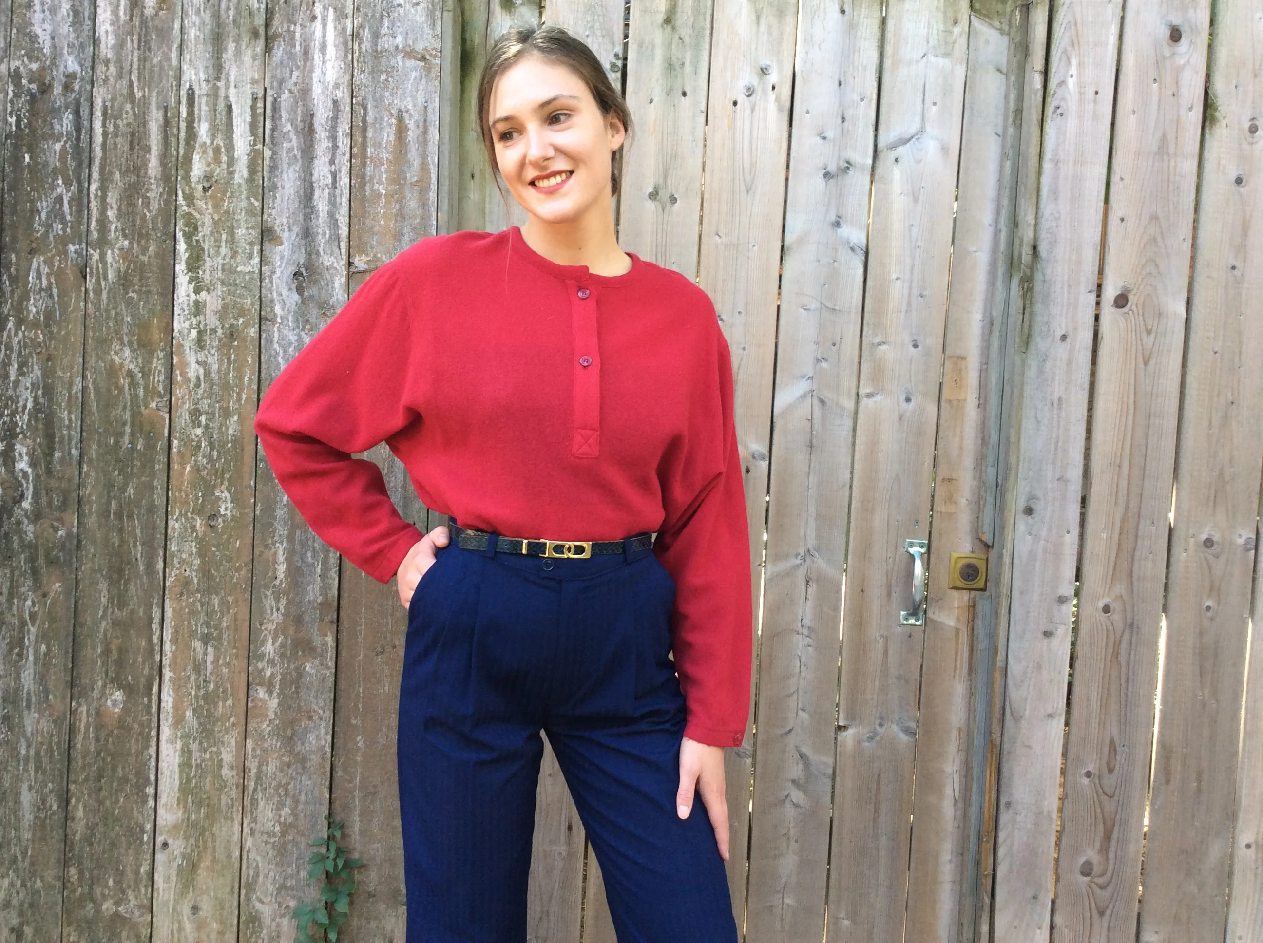 1980s-90s Long Sleeve Red Crew Neck Wool Top Small/Medium - Image 4
