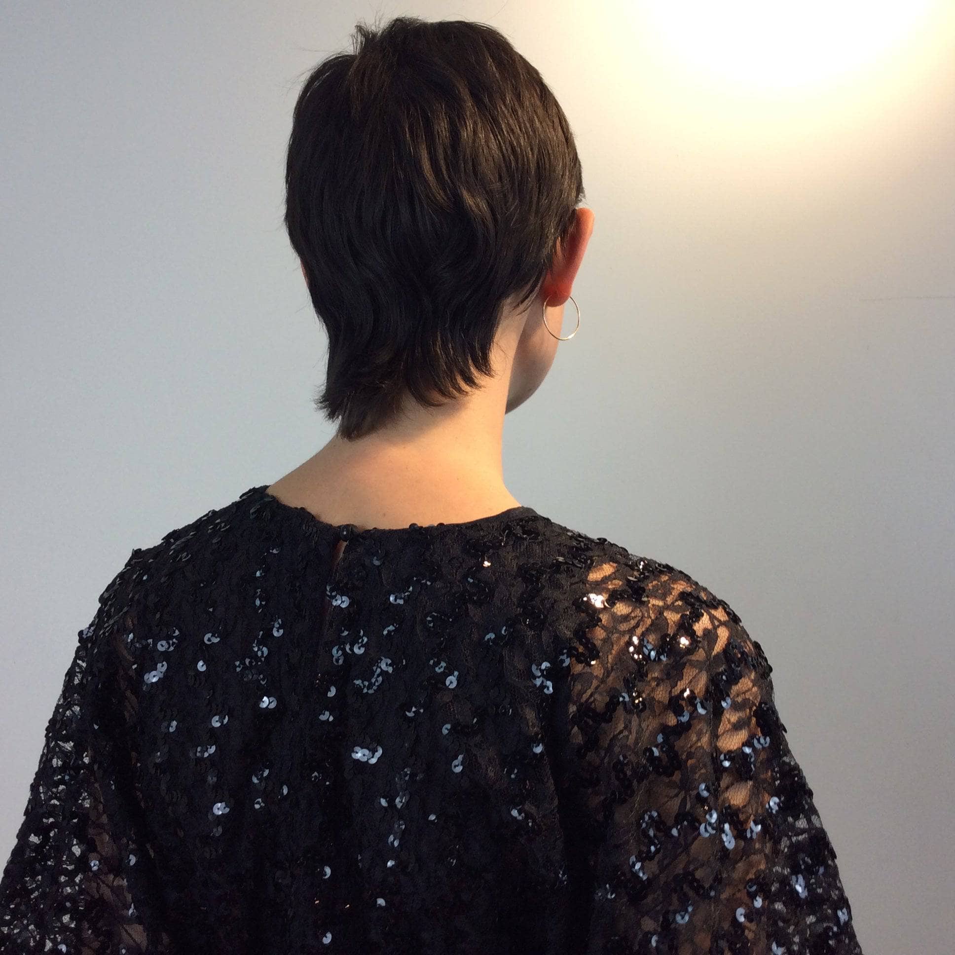 1980s Batwing Sleeve Lace and Sequin Black Top S-M - Image 6