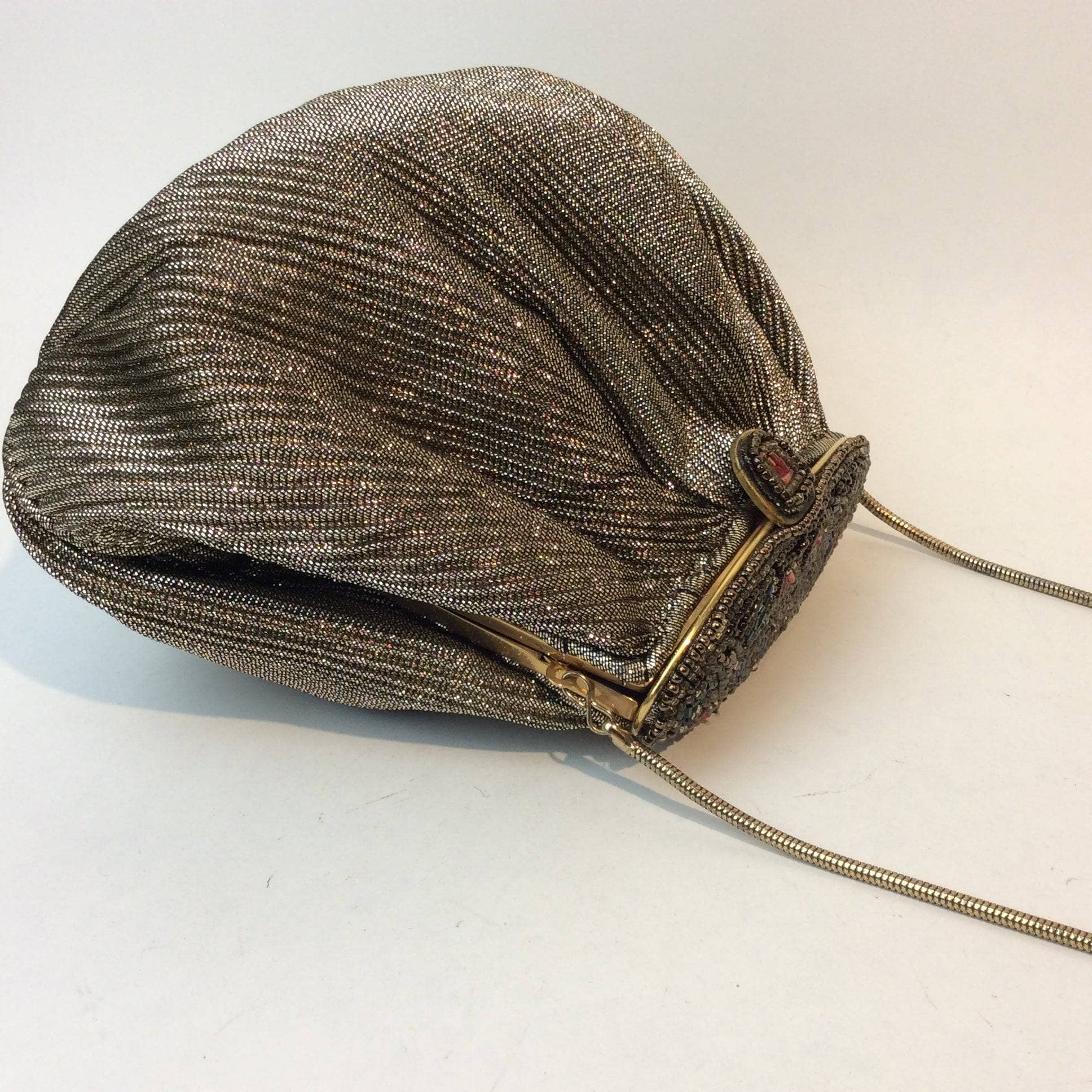 1980s Beaded and Gold Fabric Shoulder Evening Bag - Image 4