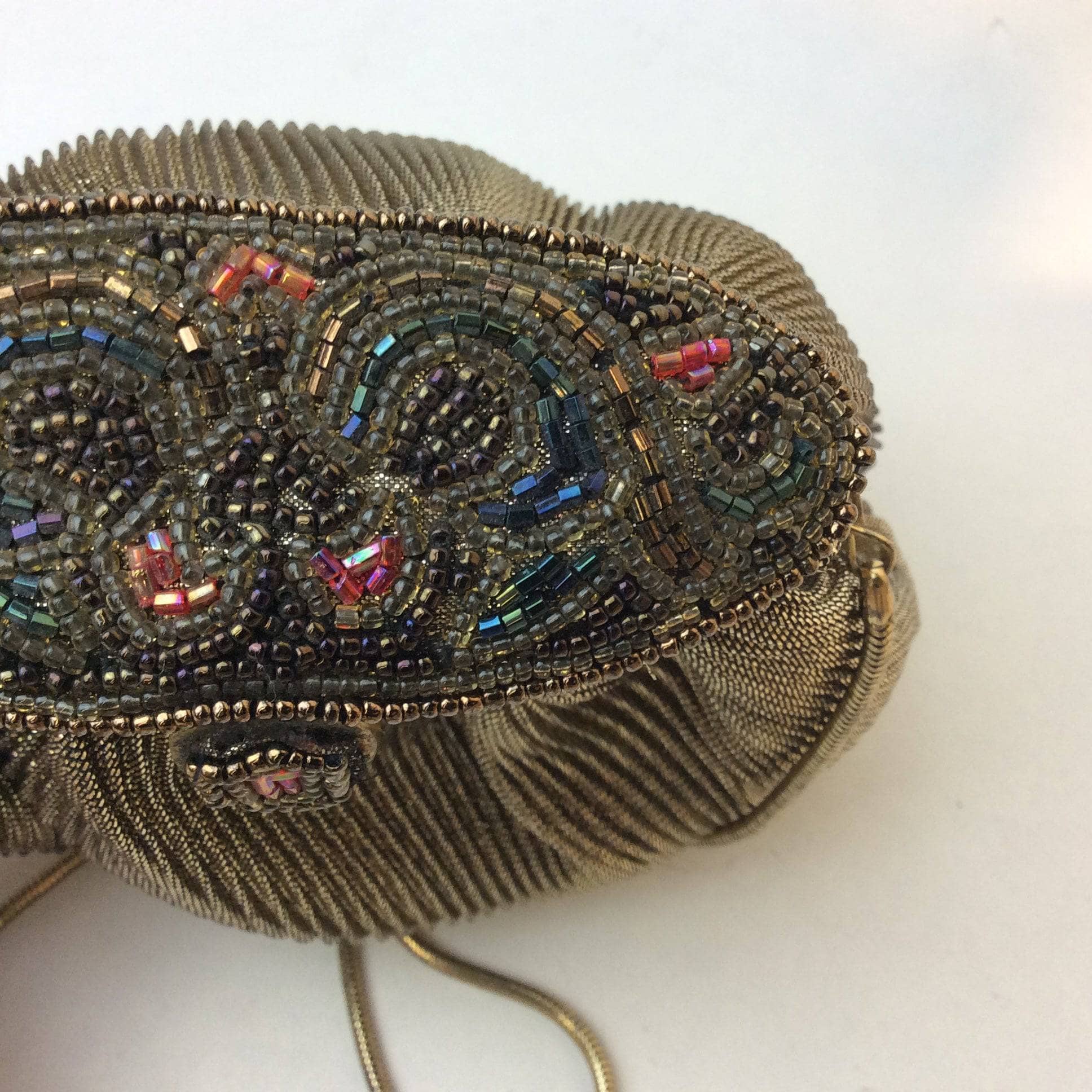 1980s Beaded and Gold Fabric Shoulder Evening Bag - Image 5