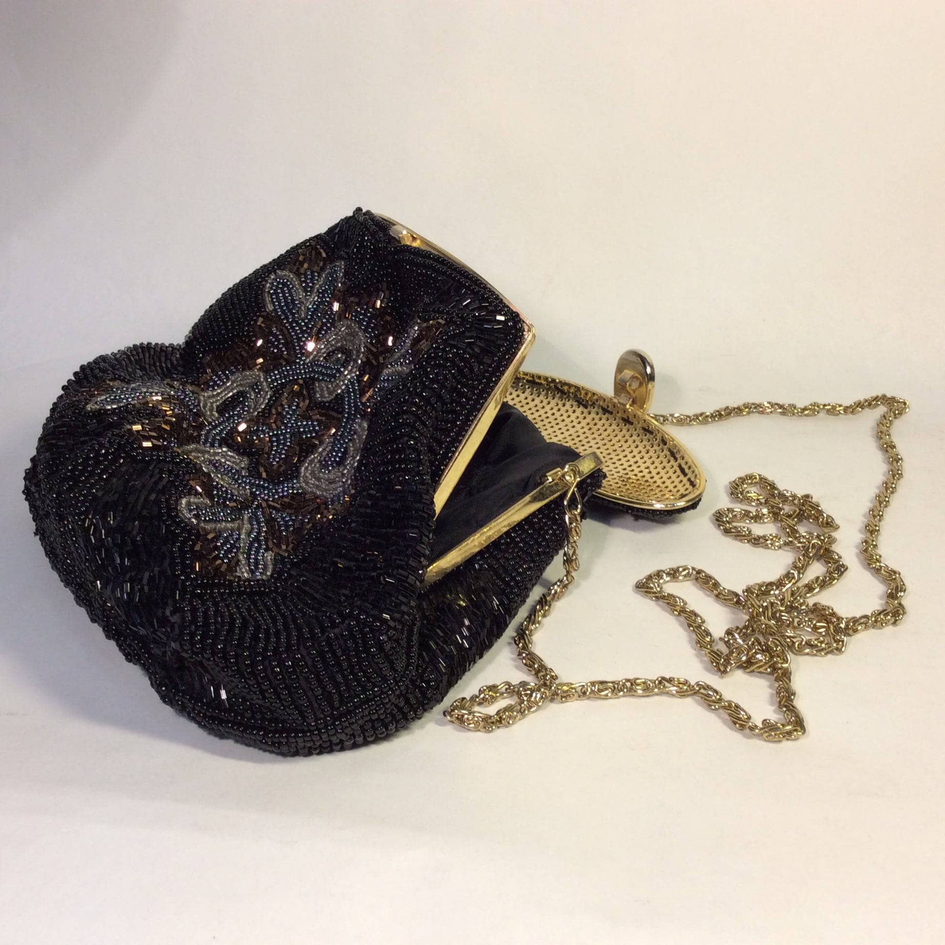 1980s Black Beaded Minaudiere Shoulder Evening Bag - Image 3