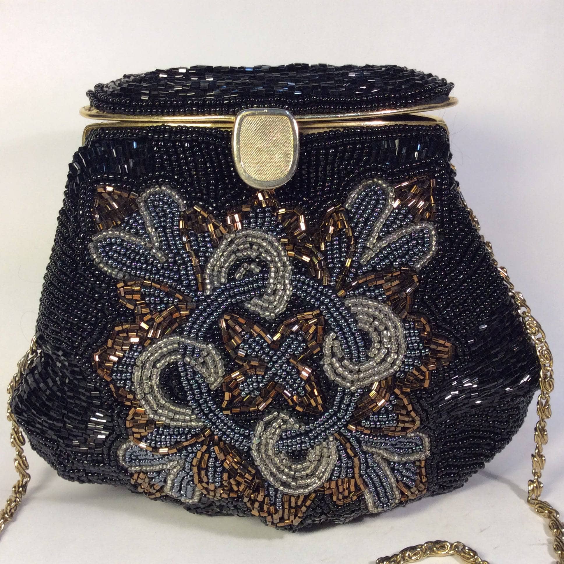 1980s Black Beaded Minaudiere Shoulder Evening Bag - Image 4