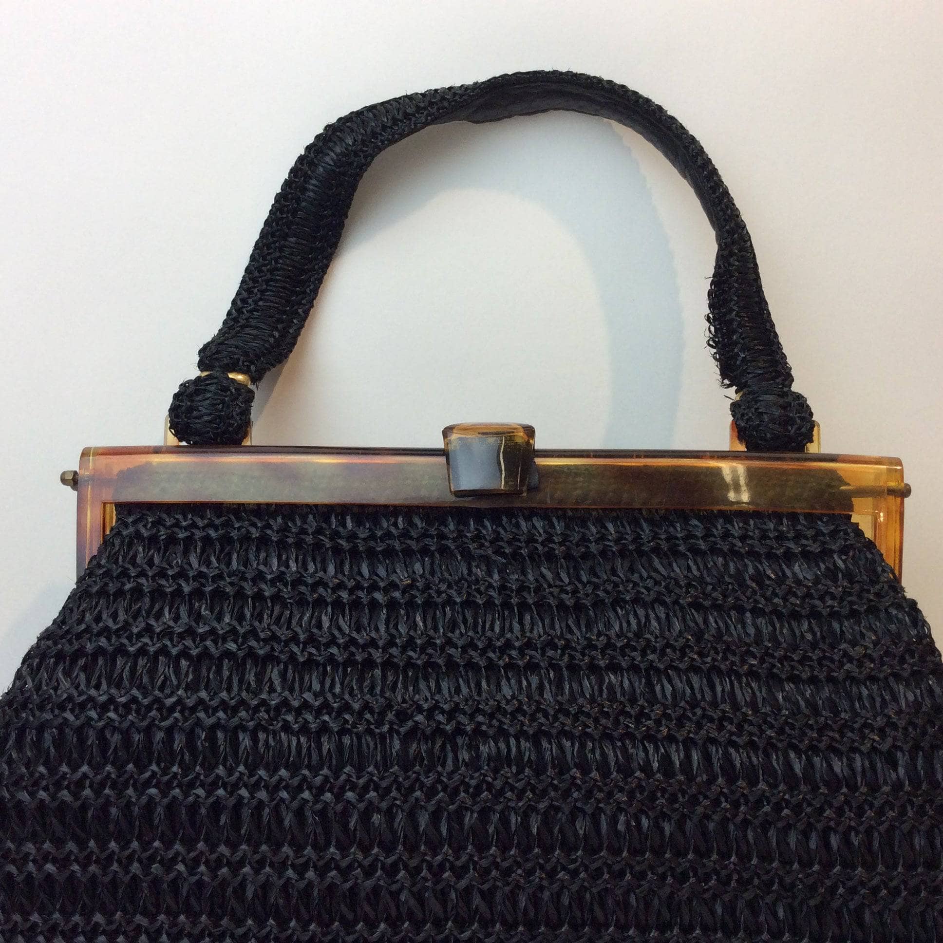 1980s Black Raffia Crocheted Handbag - Image 3
