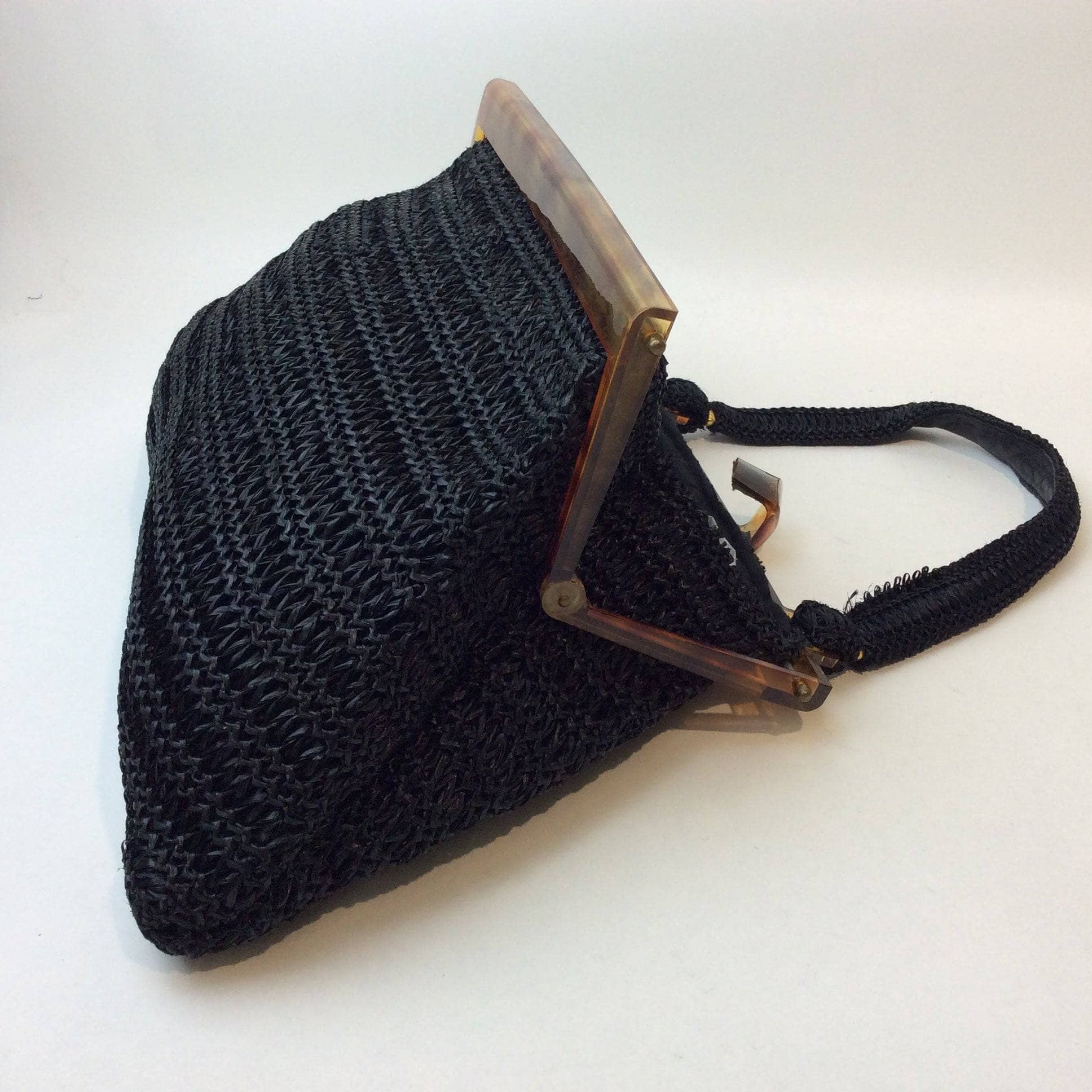 1980s Black Raffia Crocheted Handbag - Image 4