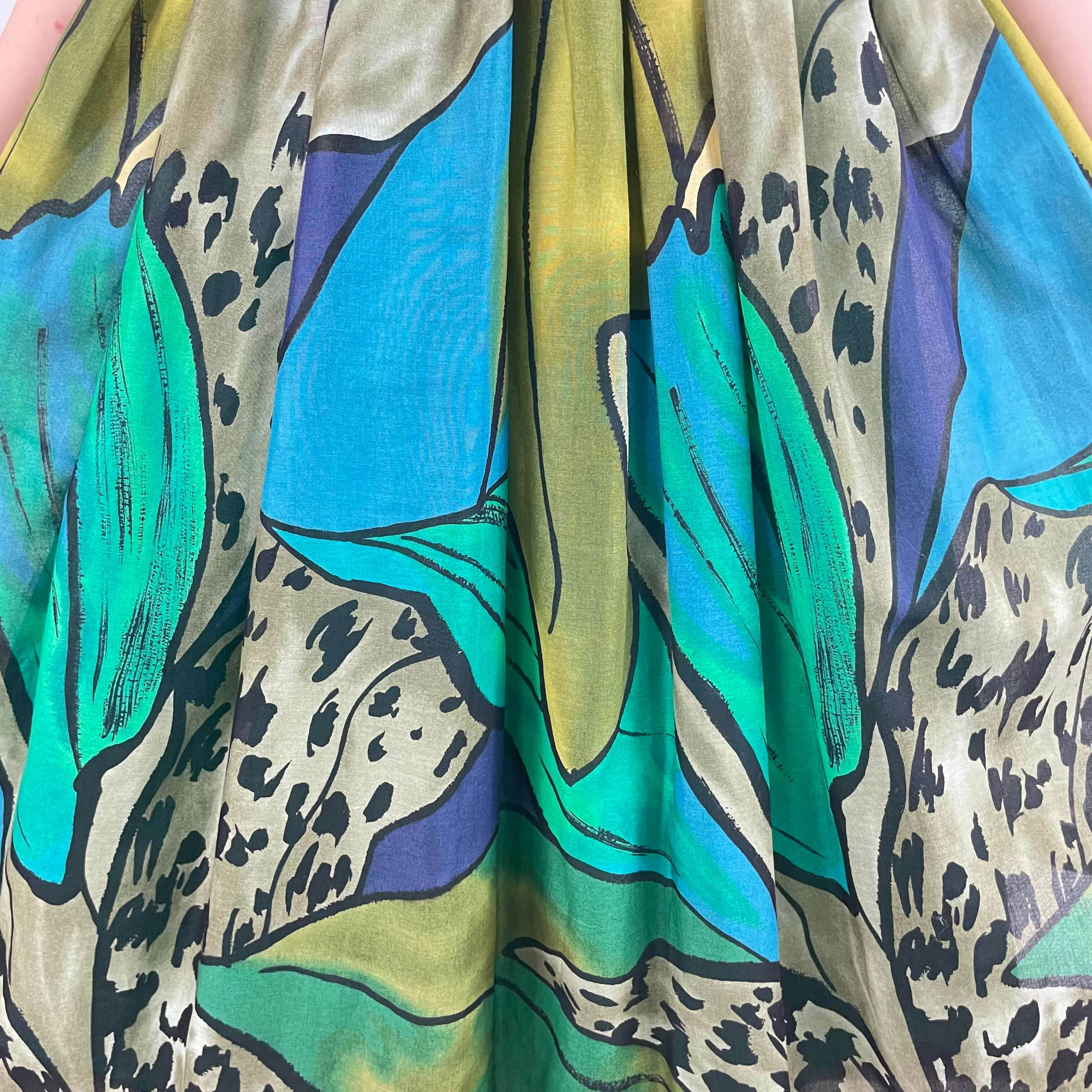 1980s Bold Print Full Skirt Midi-Dress Small - Image 5