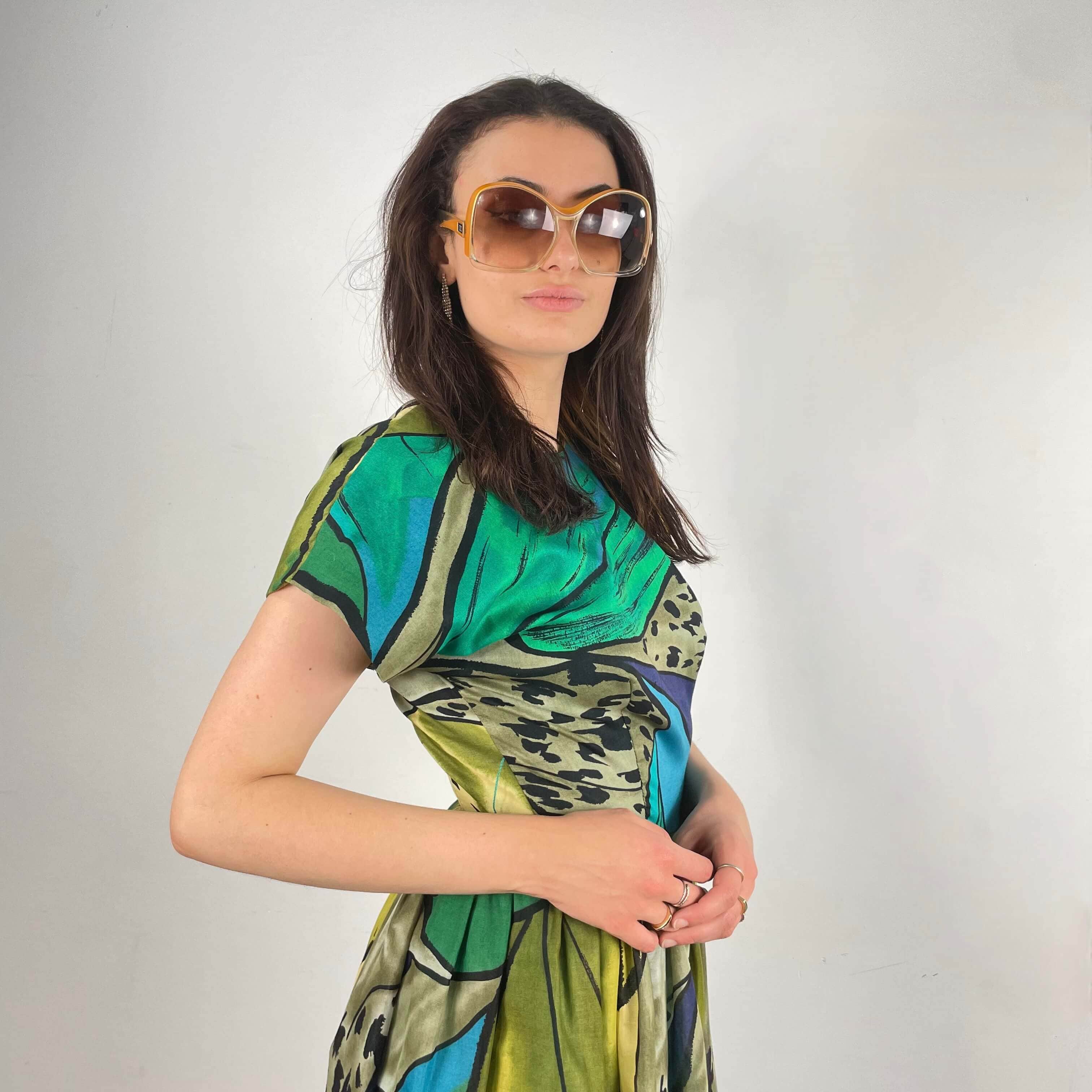 1980s Bold Print Full Skirt Midi-Dress Small - Image 6