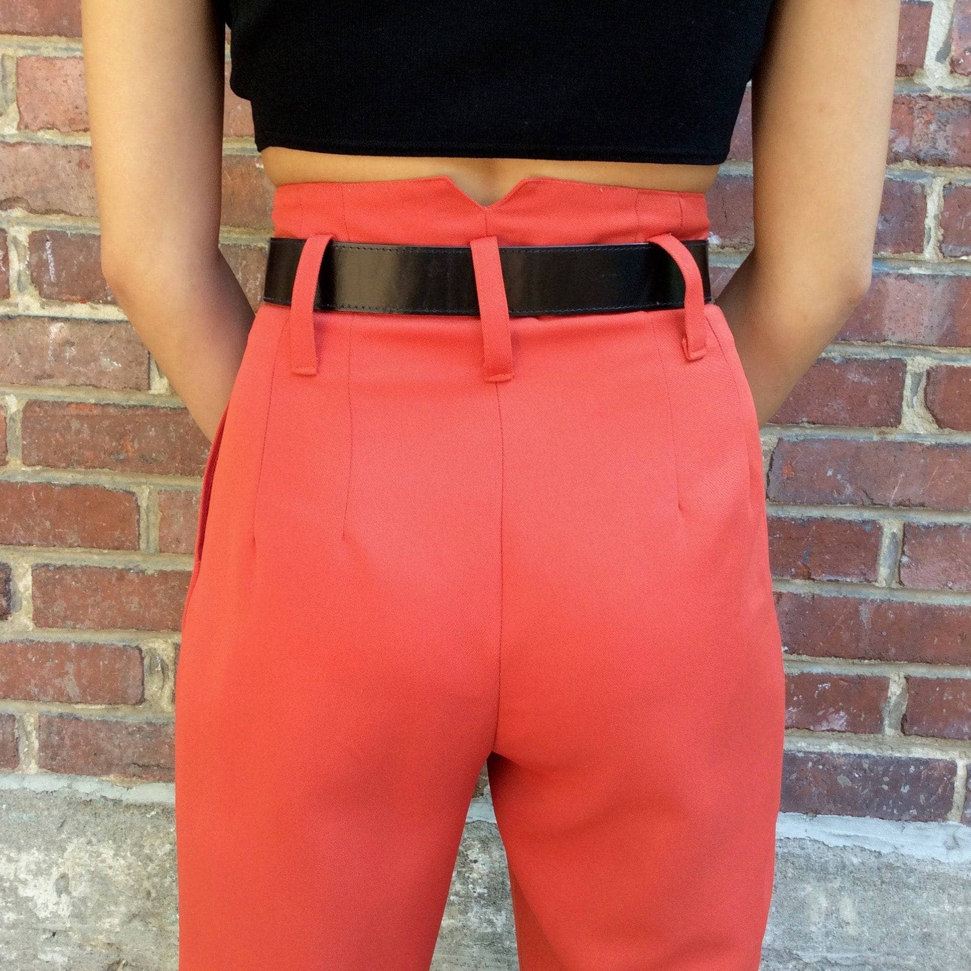 1980s Brick Colour High-Waisted Tapered Leg Pleated Pants Small - Image 5