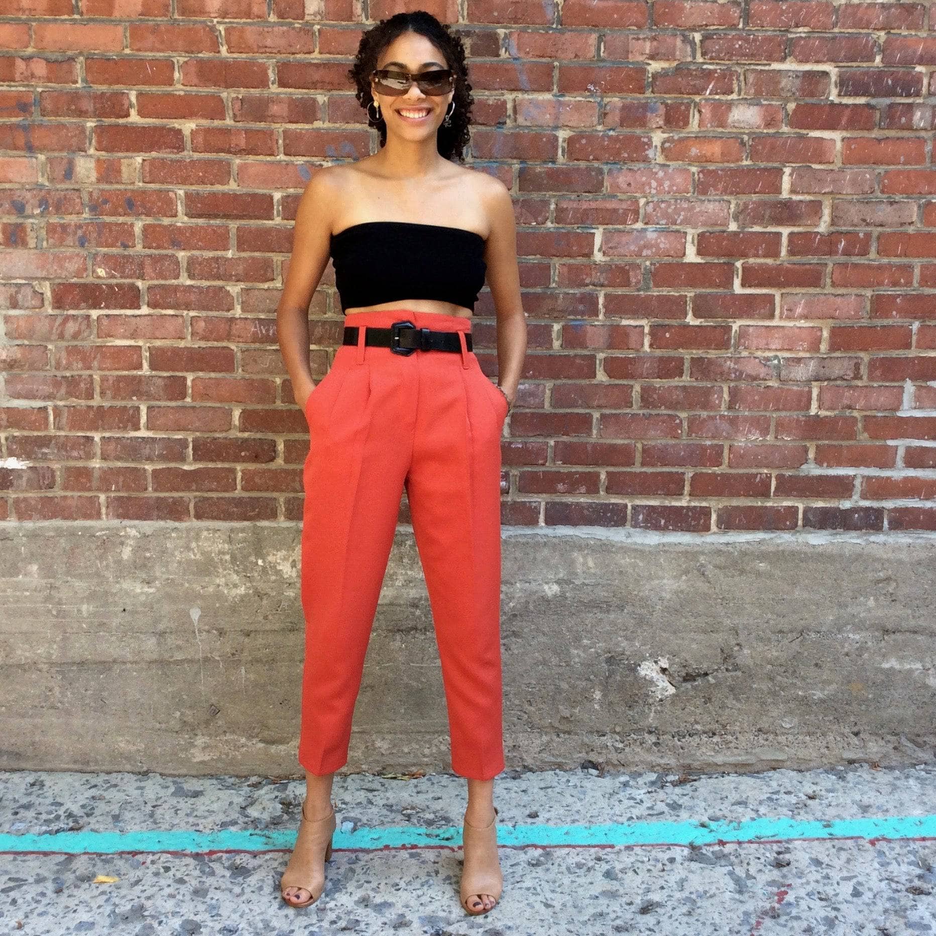 1980s Brick Colour High-Waisted Tapered Leg Pleated Pants Small - Image 8