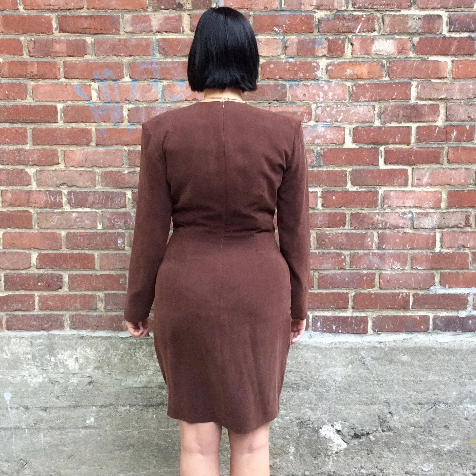 1980s Brown Long-Sleeve Wrap Silk Dress Medium - Image 5