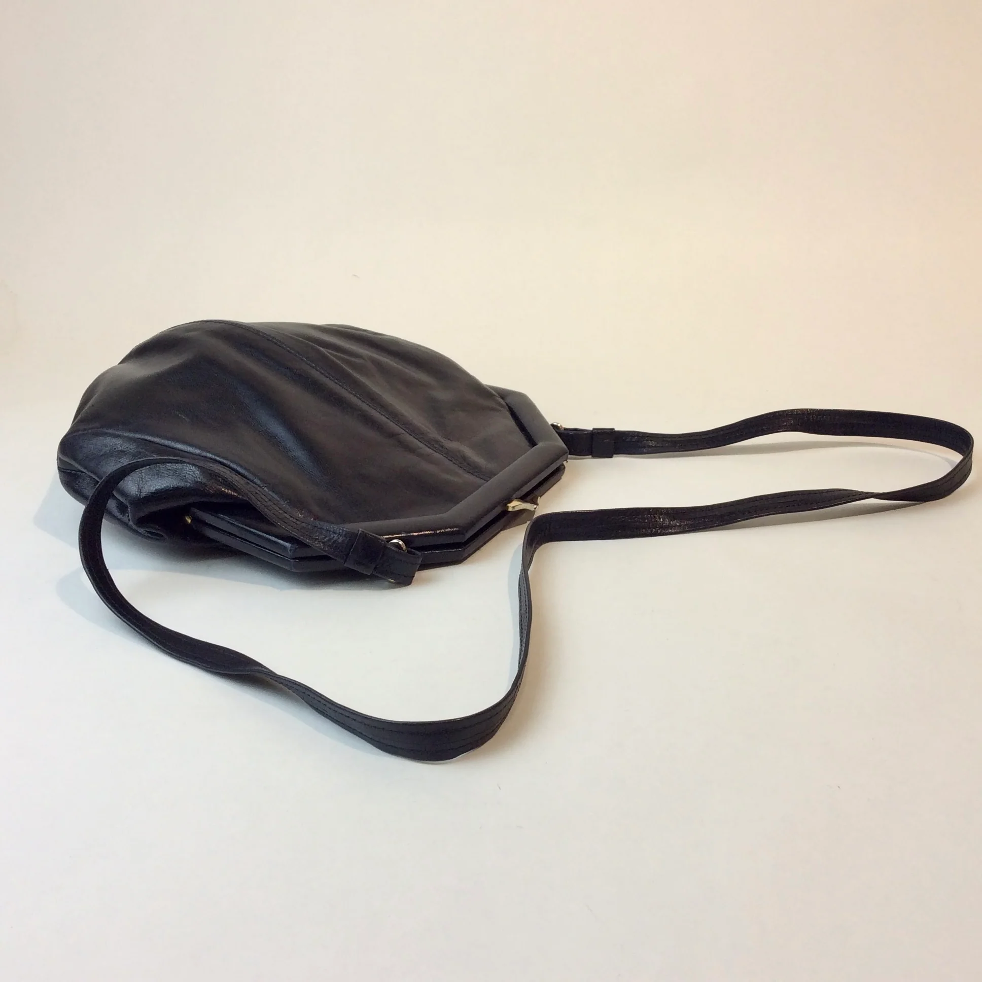 1980s Bruno Magli Octagonal Navy Leather Shoulder Bag