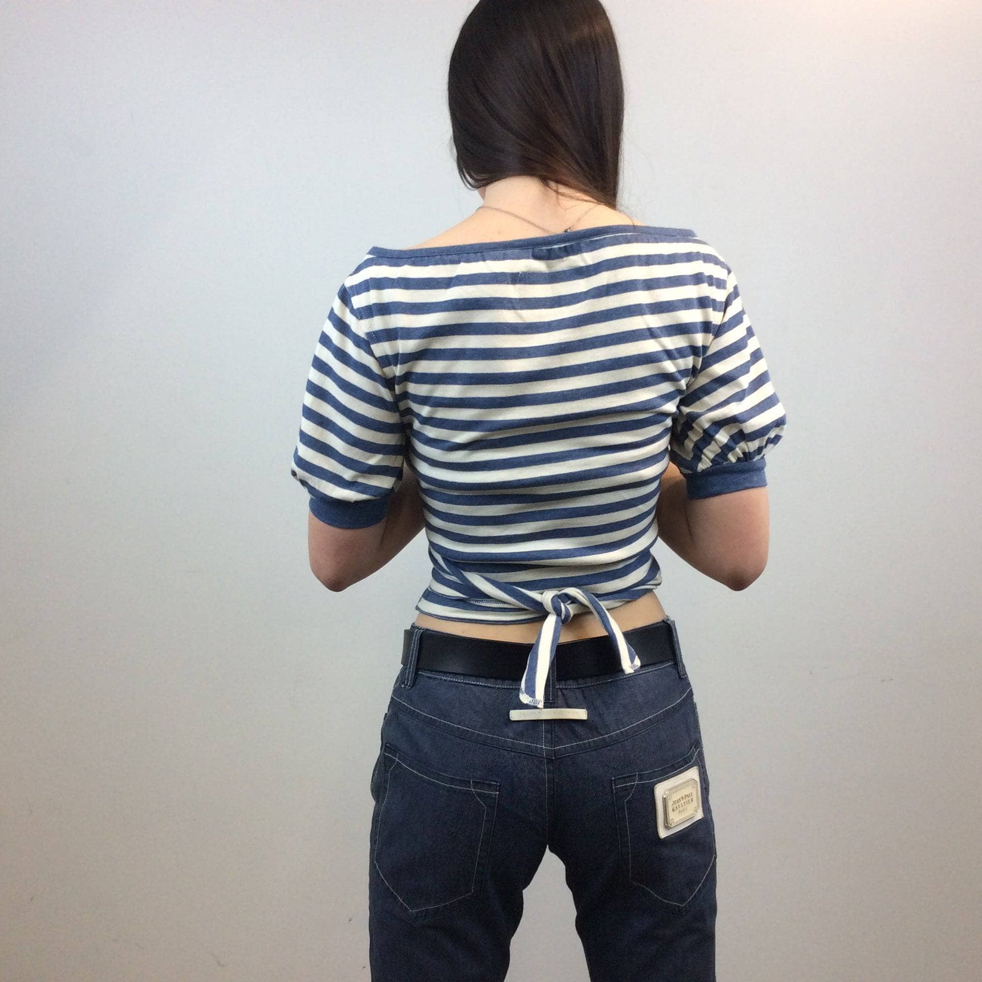 1980's Byblos Cropped Short Sleeves Striped T-shirt XS-S - Image 6