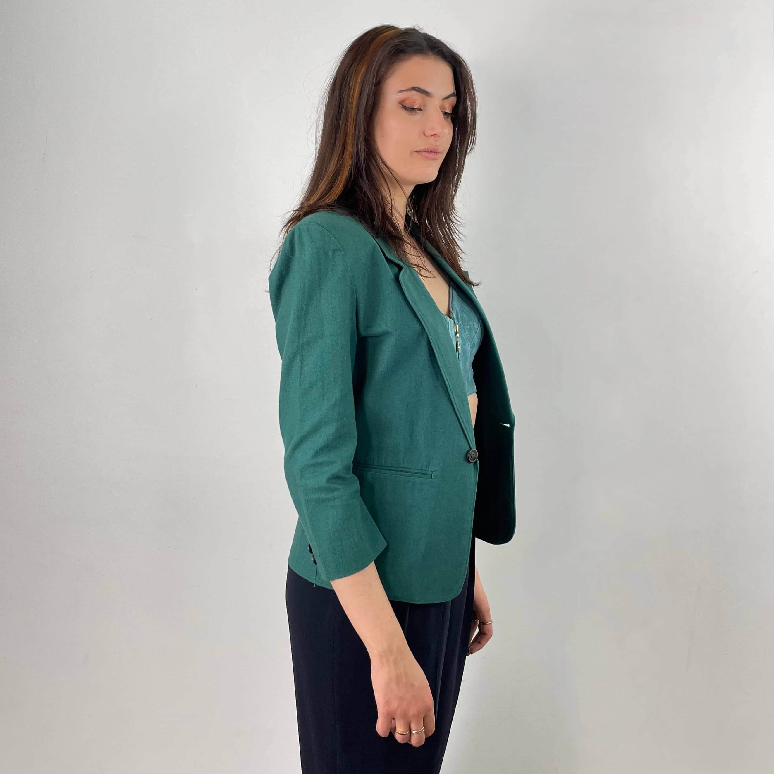 1980s Christian Dior Green Cotton Blazer Small - Image 2