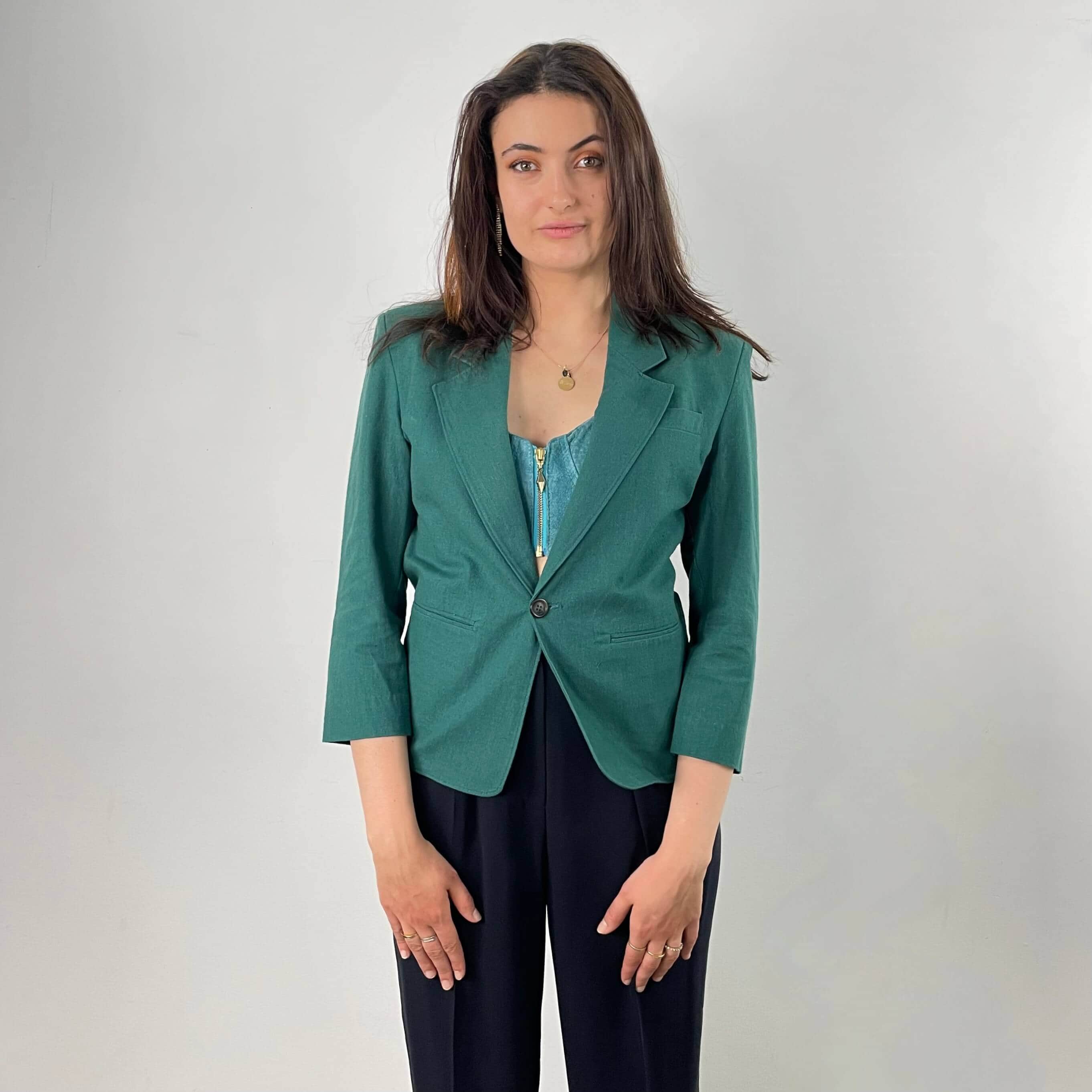 1980s Christian Dior Green Cotton Blazer Small - Image 4
