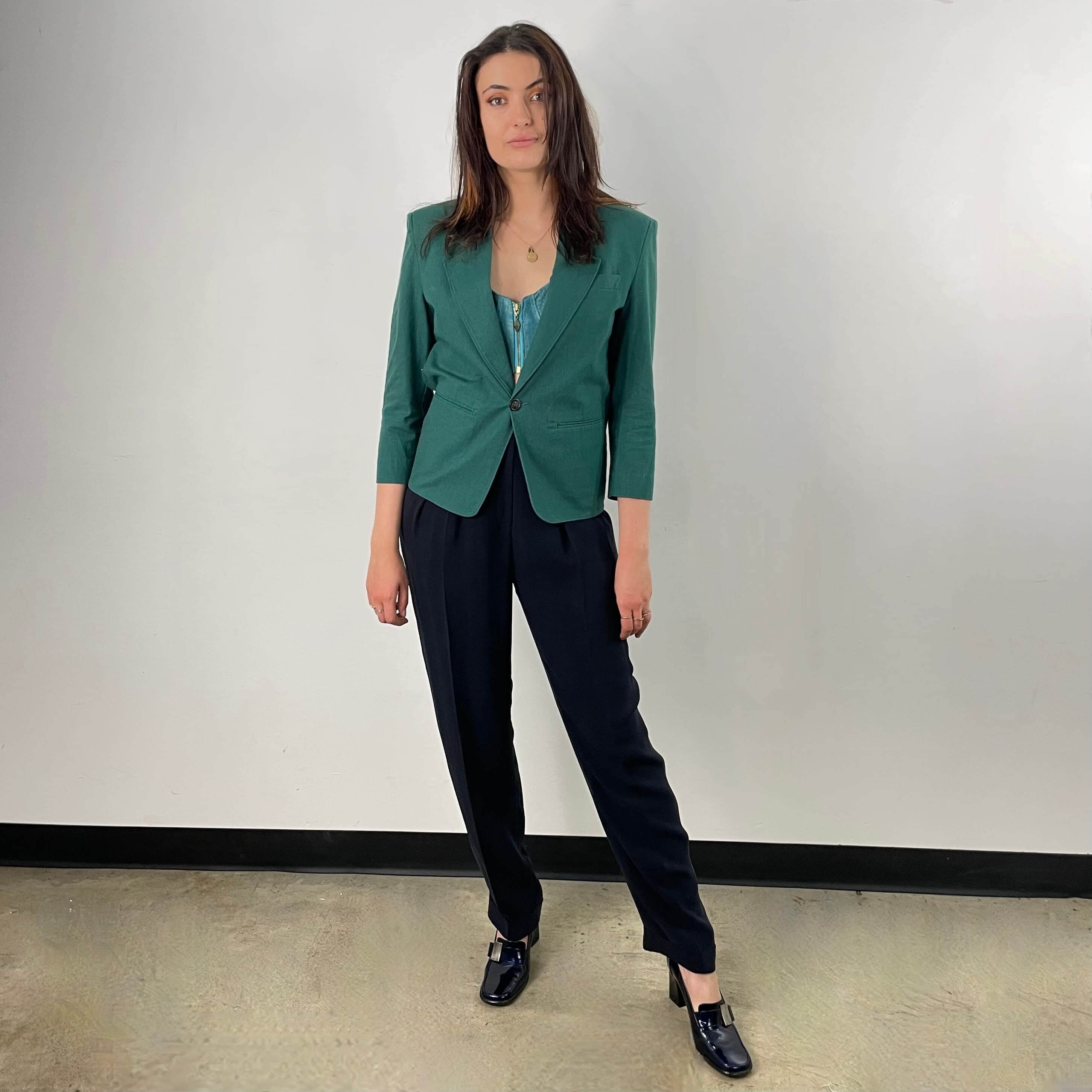 1980s Christian Dior Green Cotton Blazer Small - Image 5
