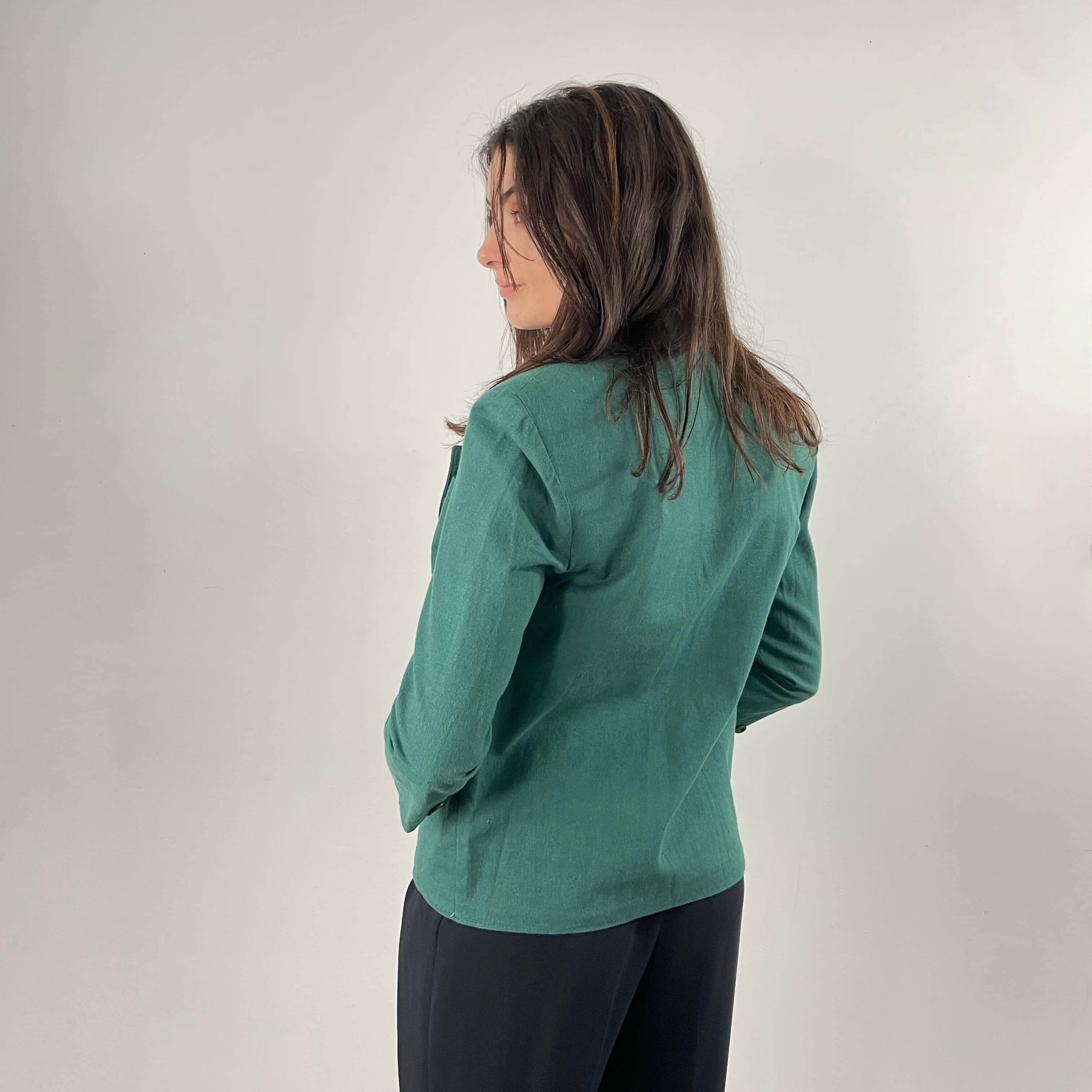 1980s Christian Dior Green Cotton Blazer Small - Image 6