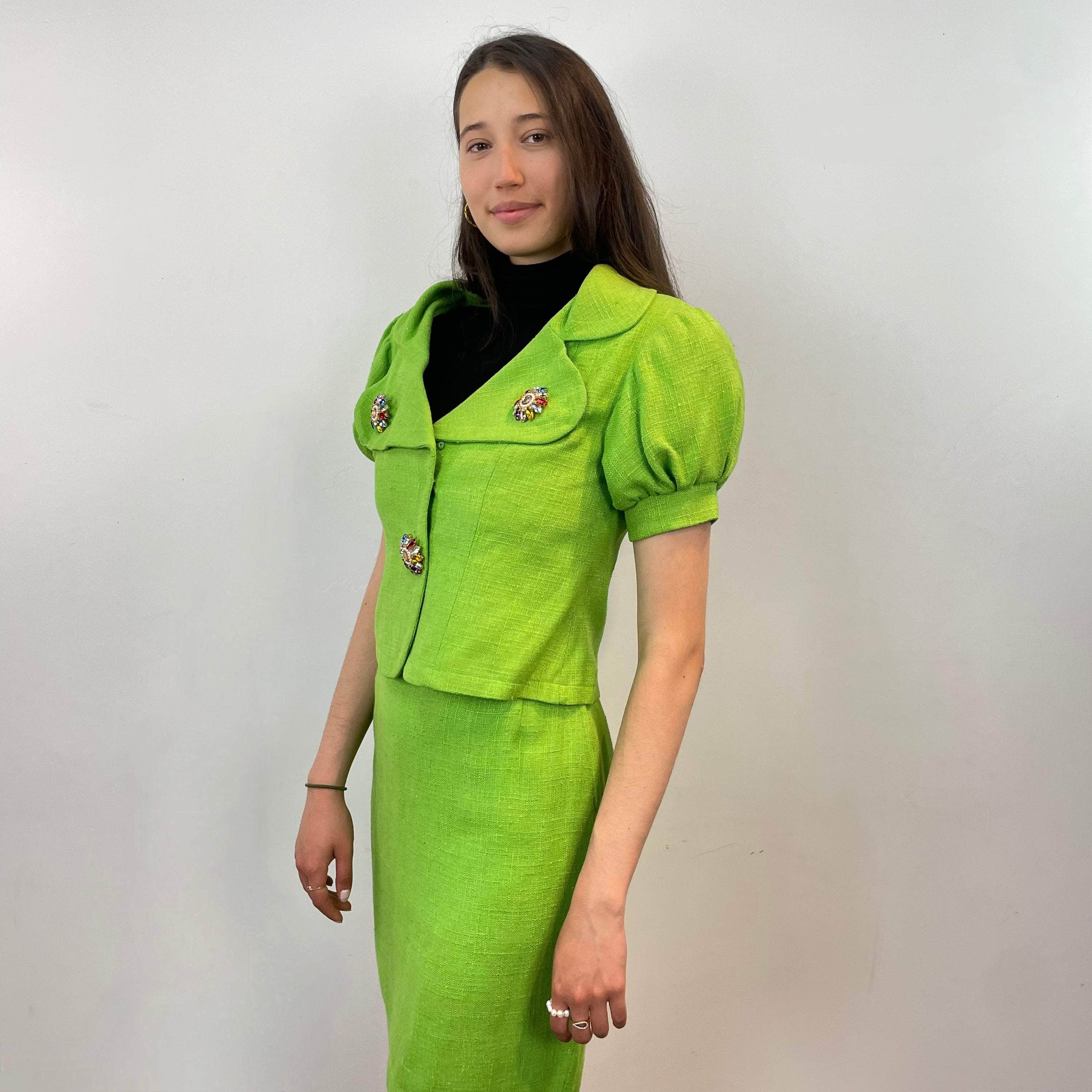 1980s Christian Lacroix Lime Blazer and Skirt Set Small/Medium - Image 2