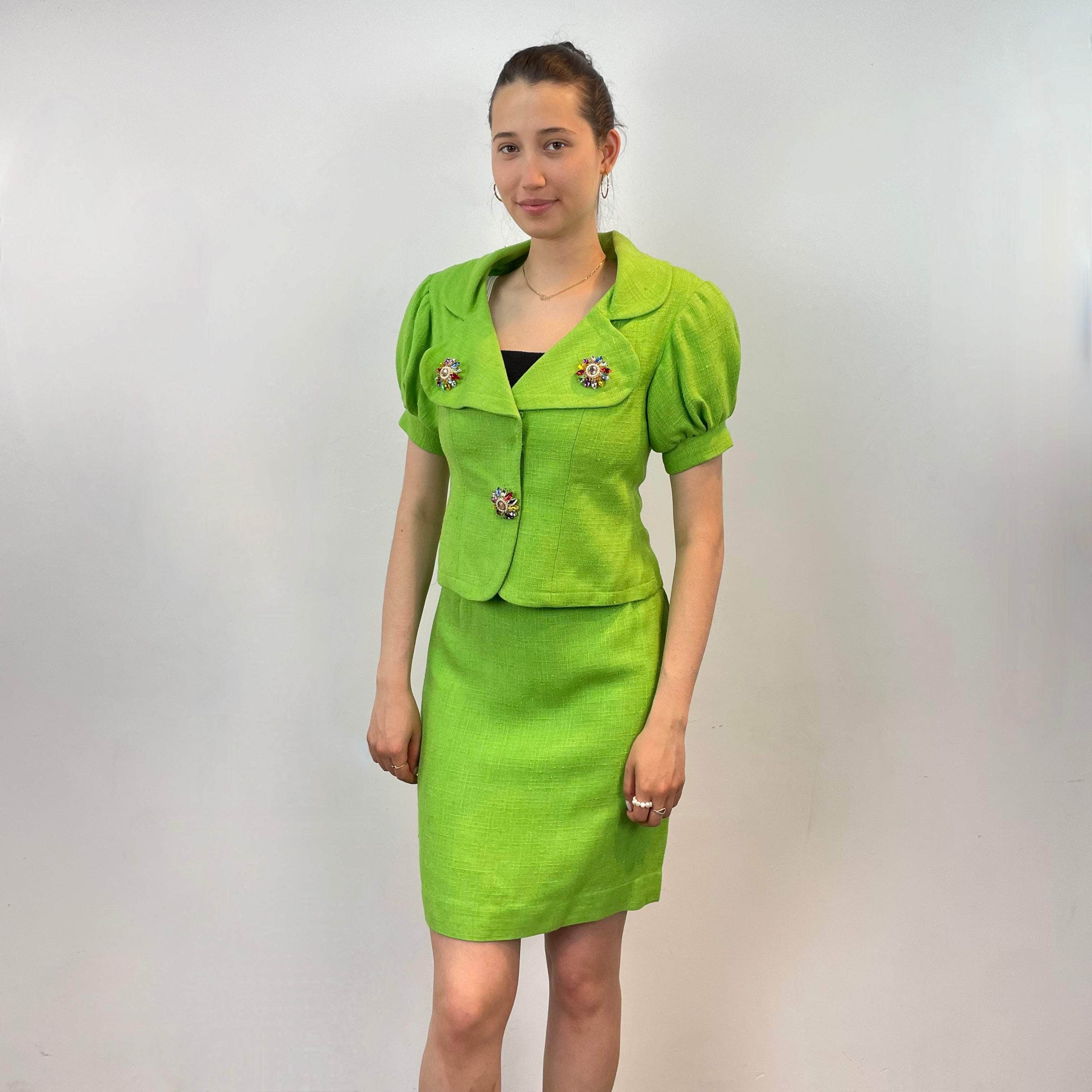 1980s Christian Lacroix Lime Blazer and Skirt Set Small/Medium - Image 3