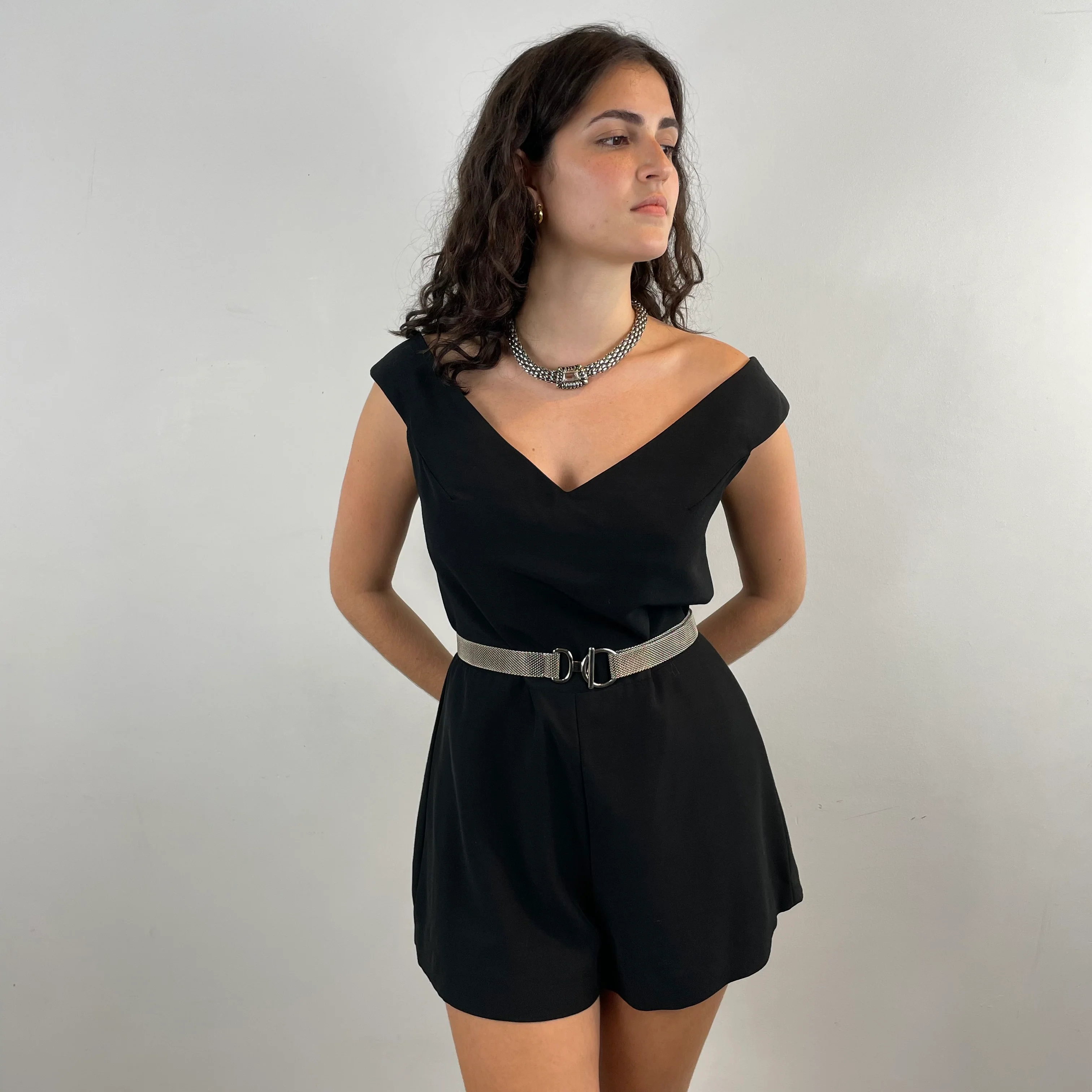 1980s Designer Sleeveless Black Romper Medium