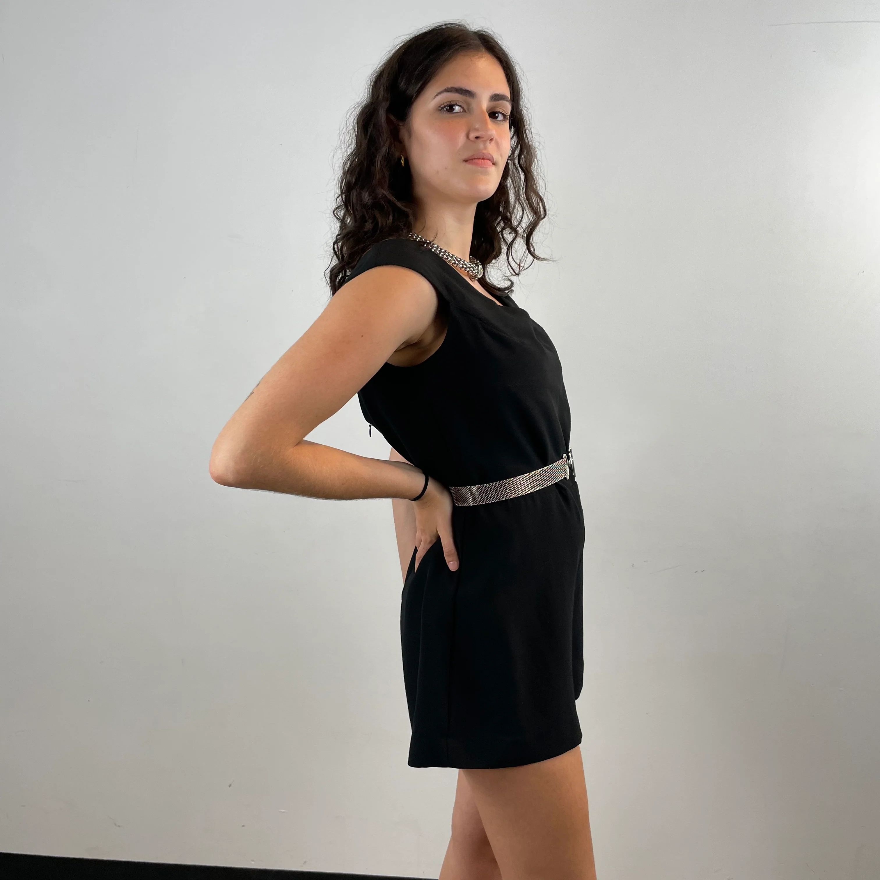 1980s Designer Sleeveless Black Romper Medium - Image 4