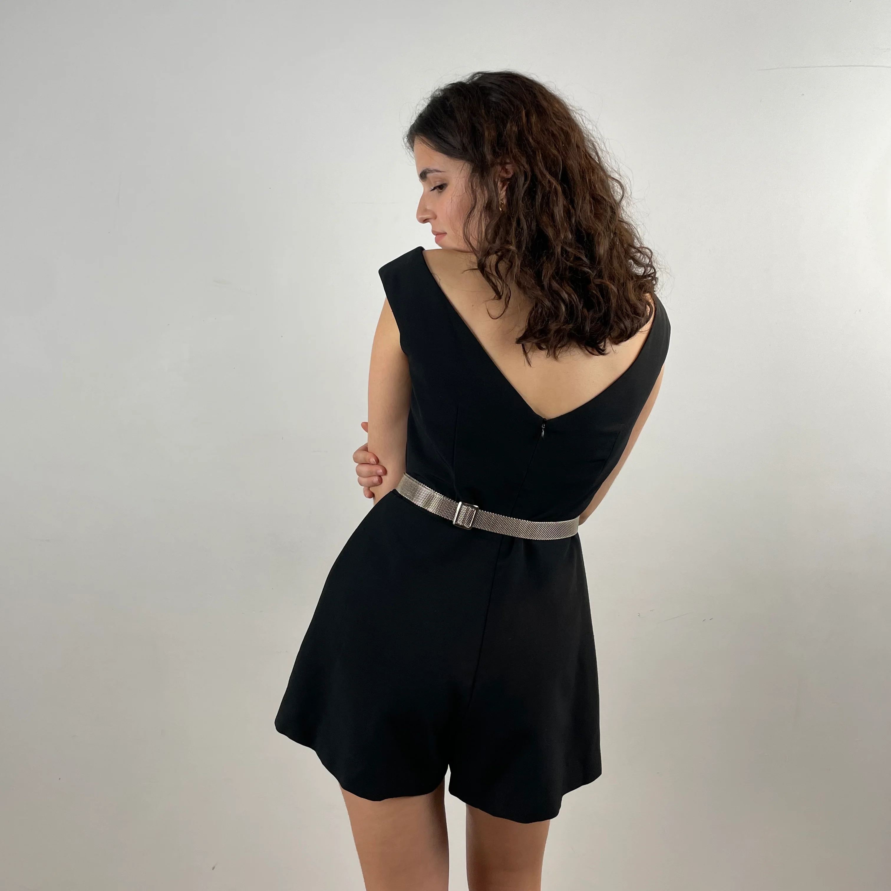 1980s Designer Sleeveless Black Romper Medium - Image 5