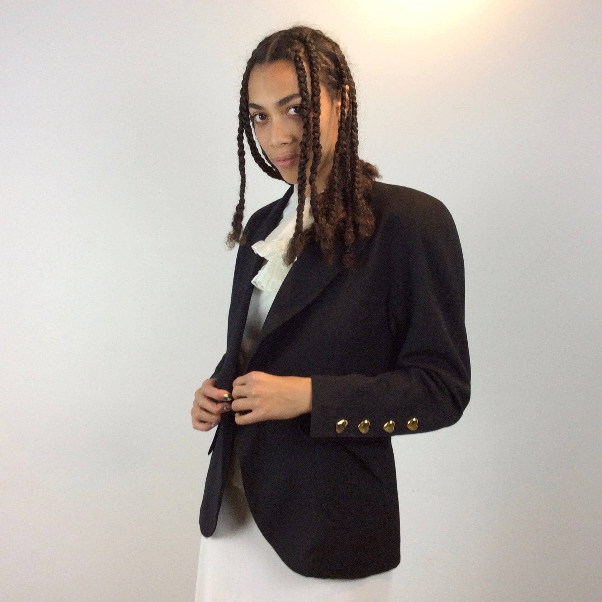 1980s Escada Black Wool Blazer Medium - Image 7