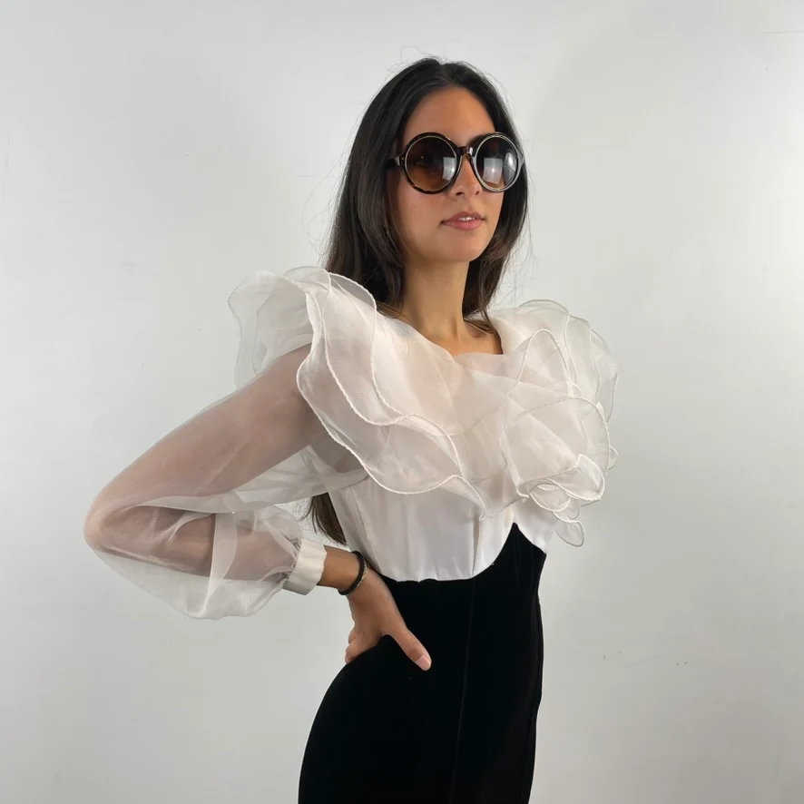 1980s Flounce Collar and Velvet Stirrup Jumpsuit Small - Image 5