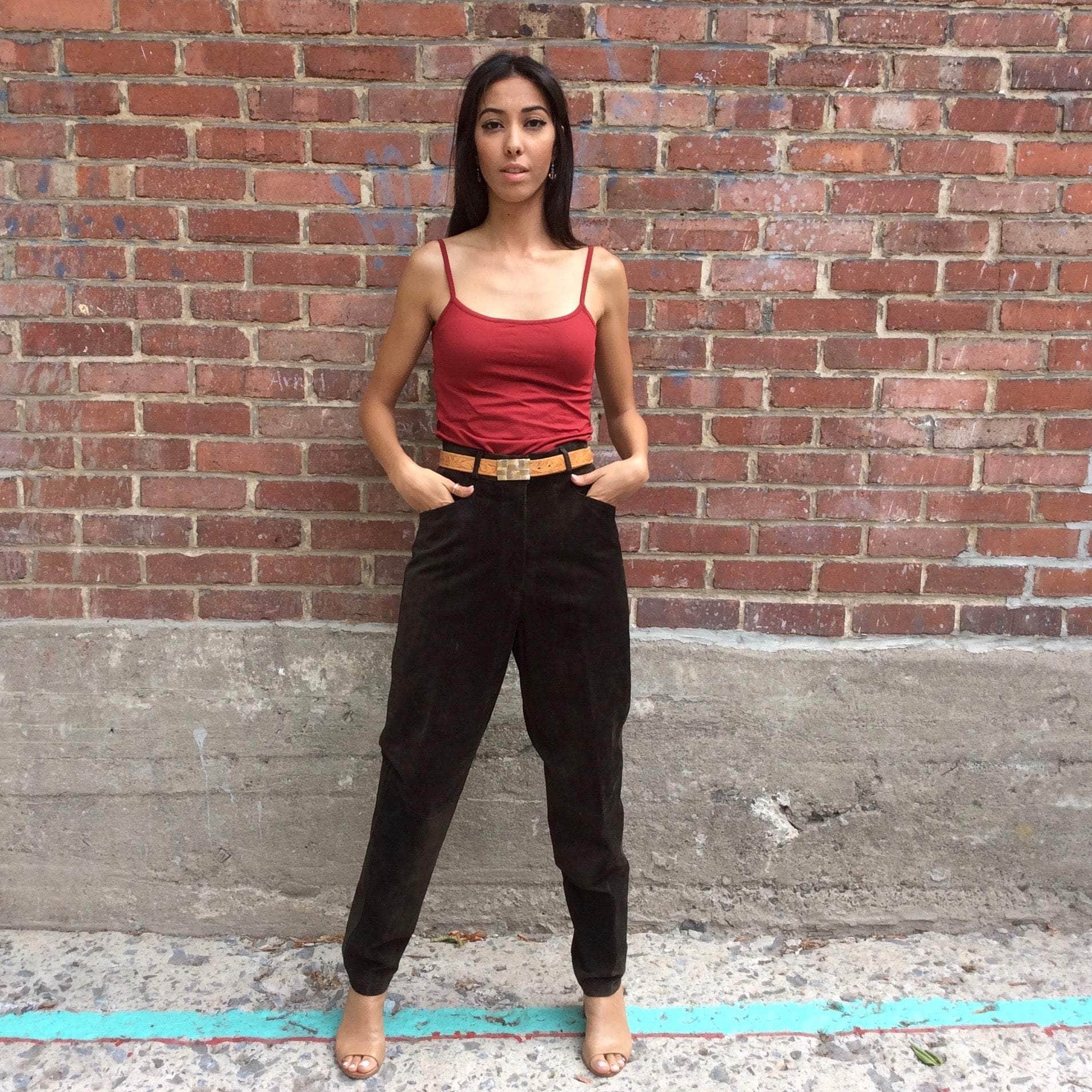 1980s High Waist Dark Brown Tapered Leg Suede Pants Small
