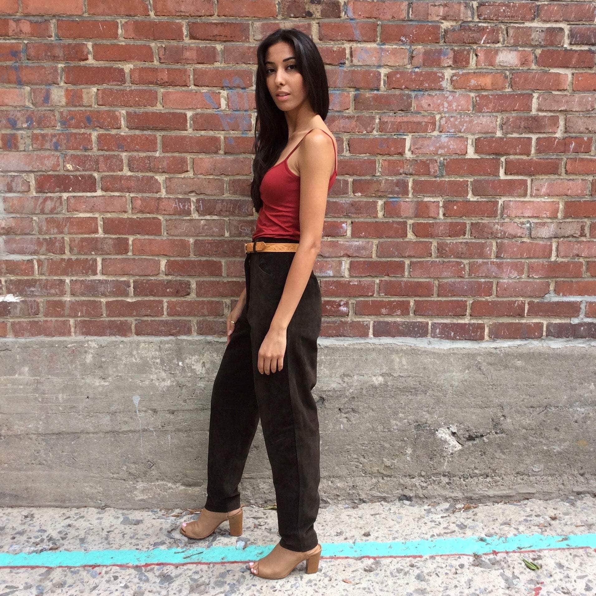 1980s High Waist Dark Brown Tapered Leg Suede Pants Small - Image 3