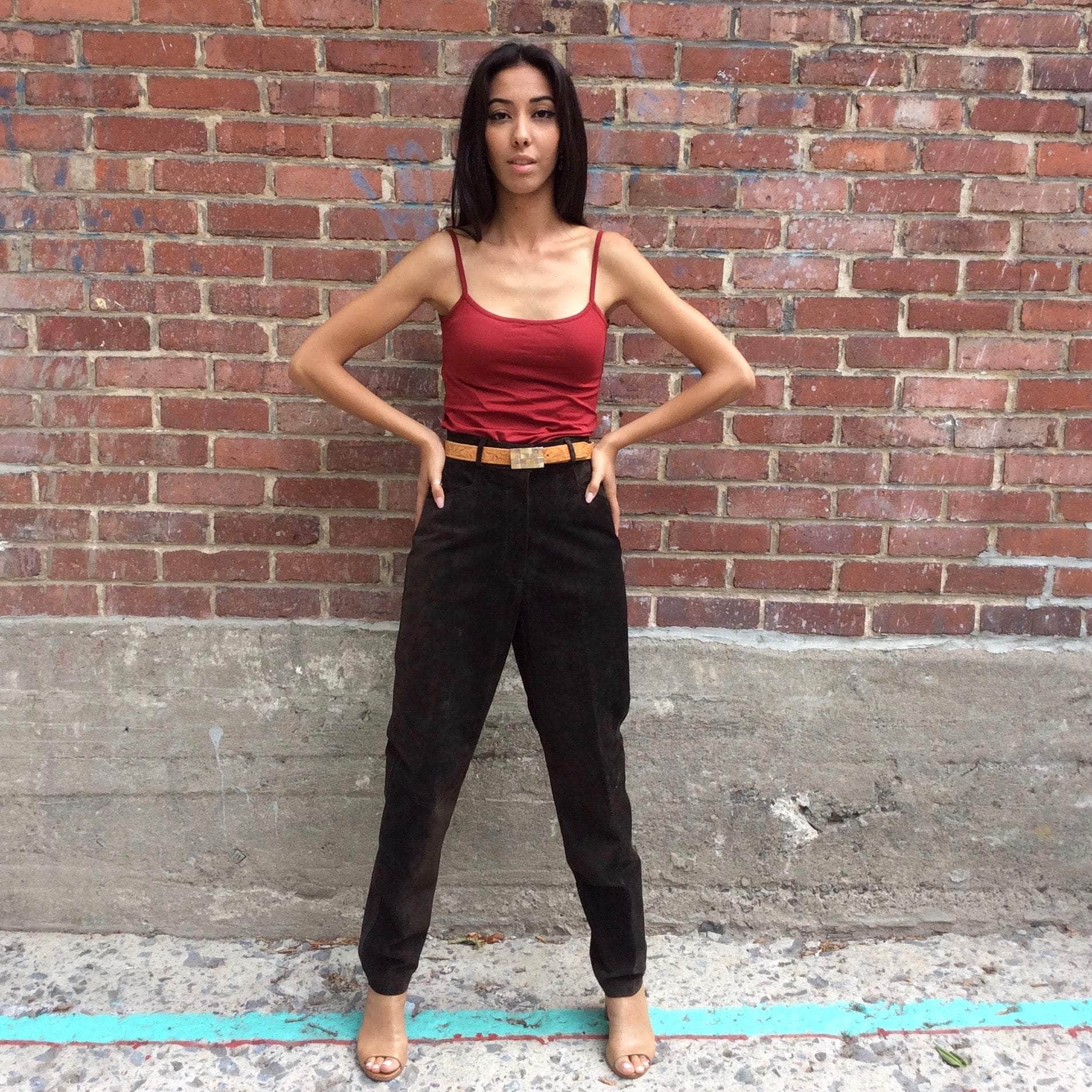 1980s High Waist Dark Brown Tapered Leg Suede Pants Small - Image 4