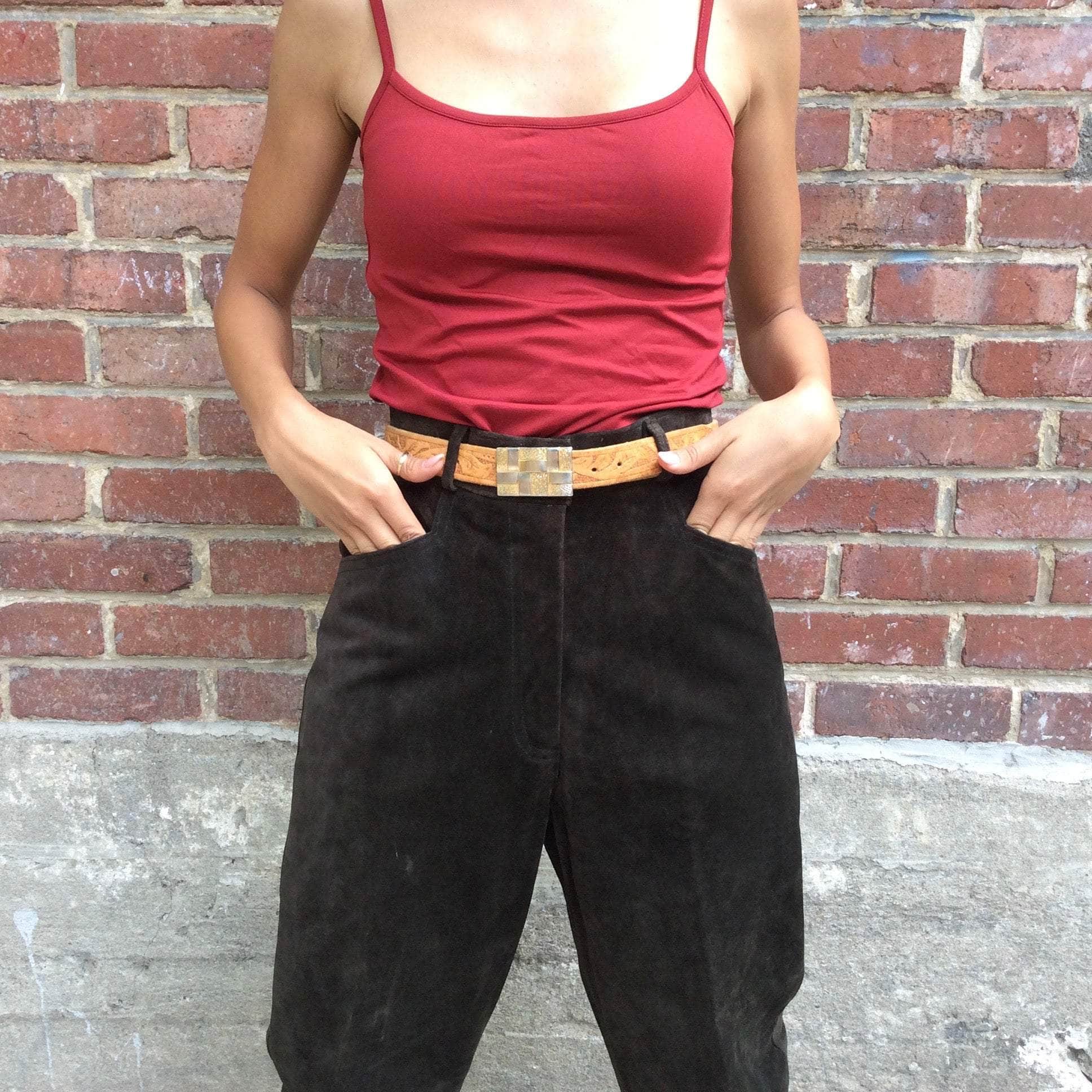 1980s High Waist Dark Brown Tapered Leg Suede Pants Small - Image 5