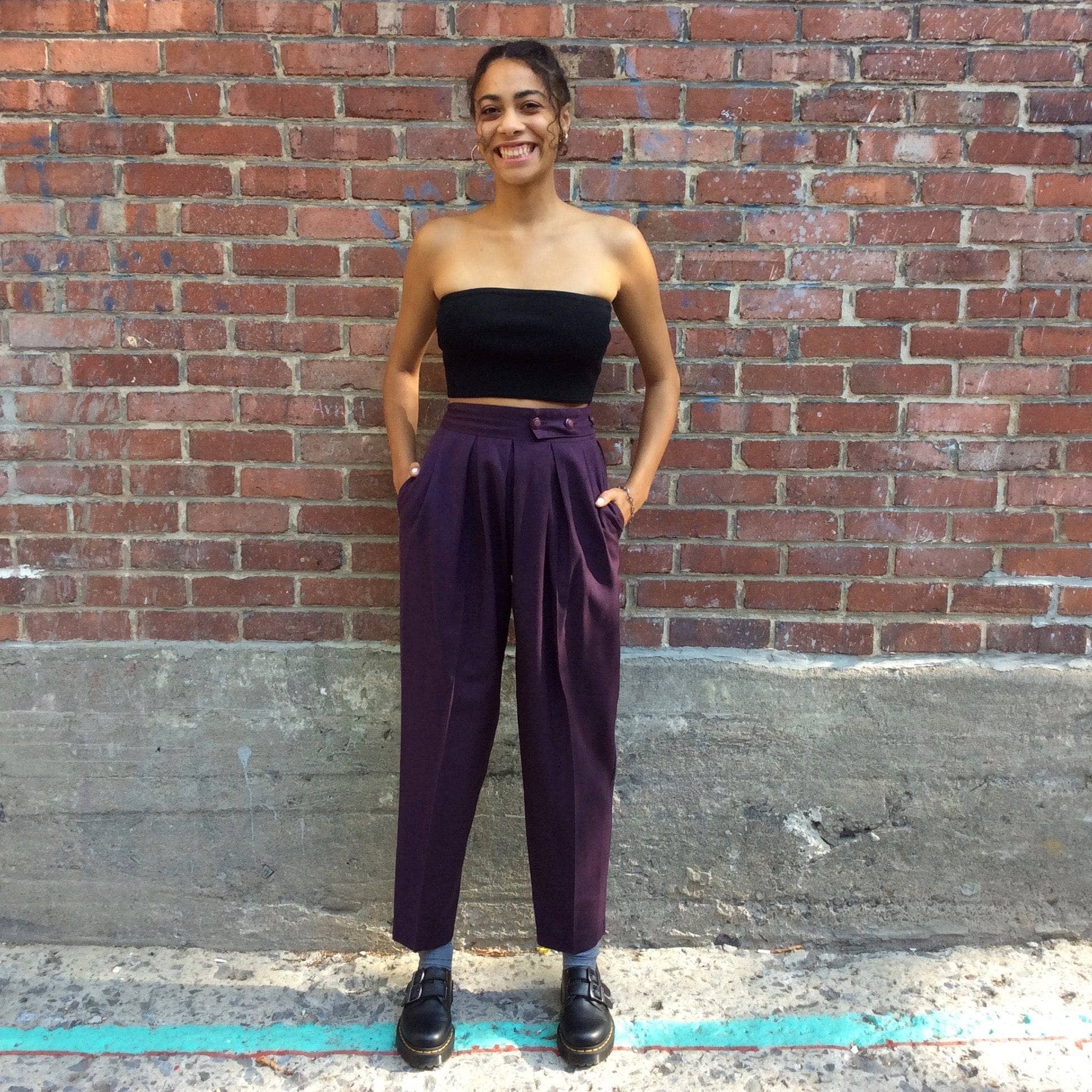 1980s "Paradox" High-Waisted Eggplant Pleated Wool Pants S - Image 3