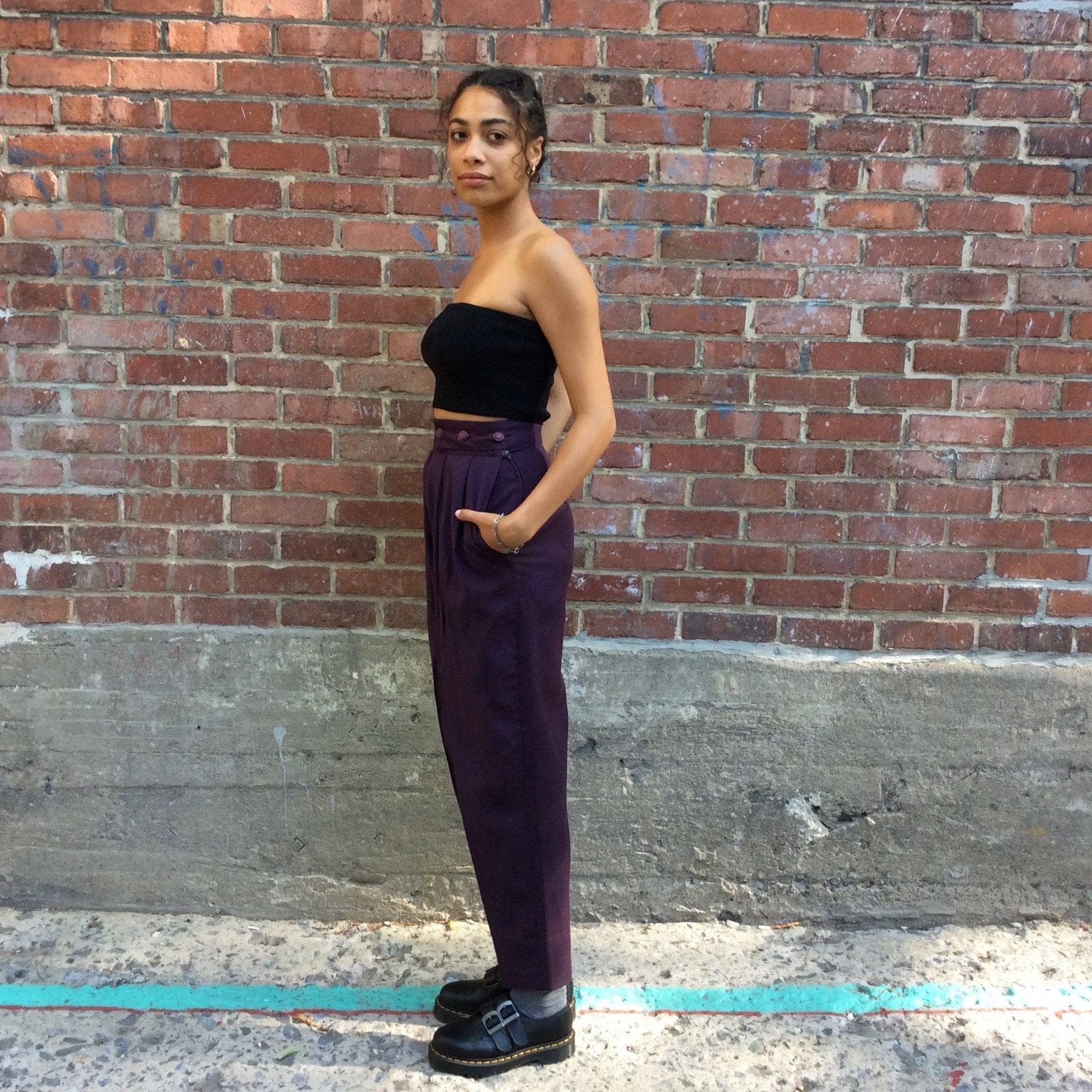1980s "Paradox" High-Waisted Eggplant Pleated Wool Pants S - Image 4