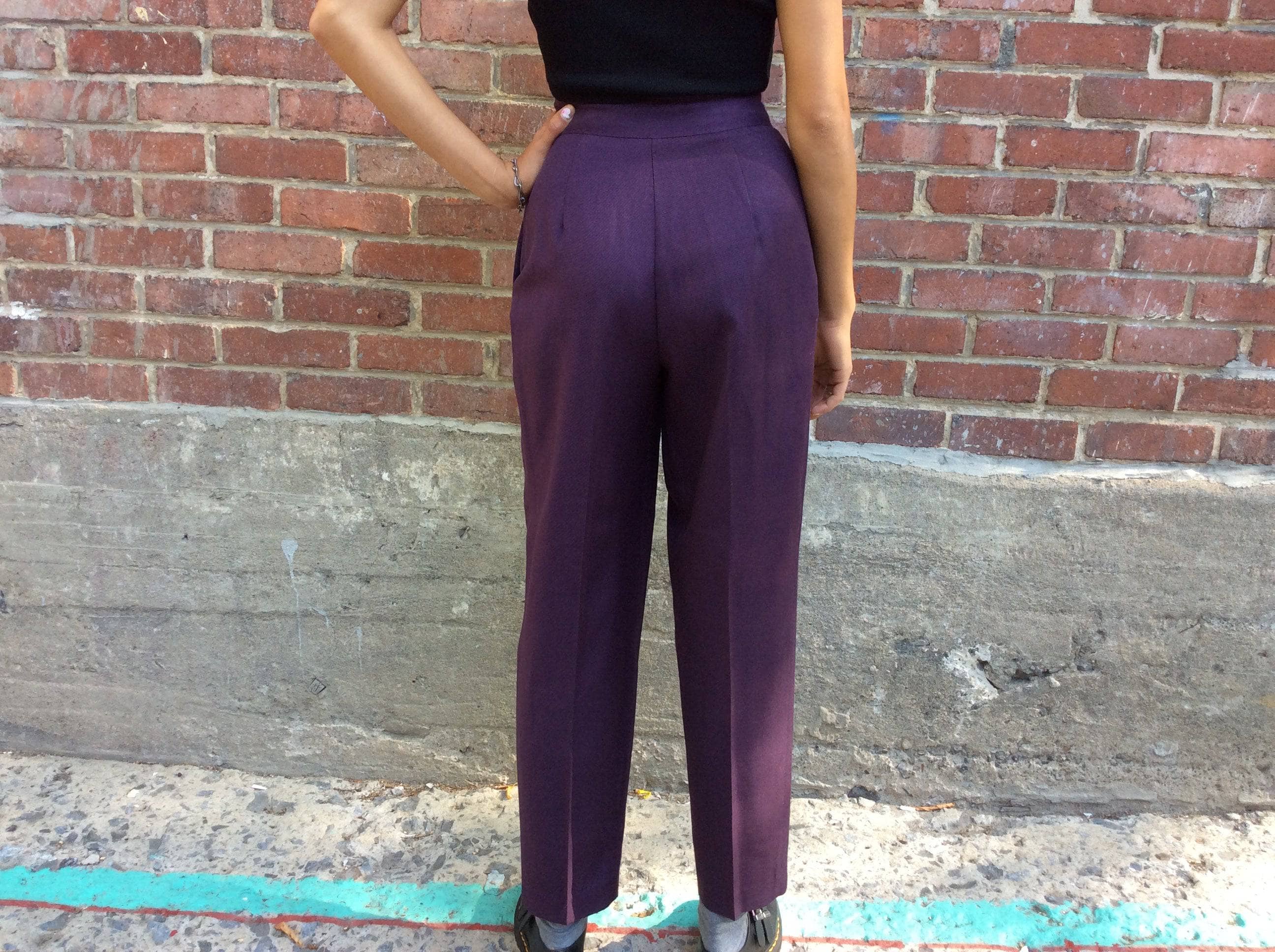 1980s "Paradox" High-Waisted Eggplant Pleated Wool Pants S - Image 5