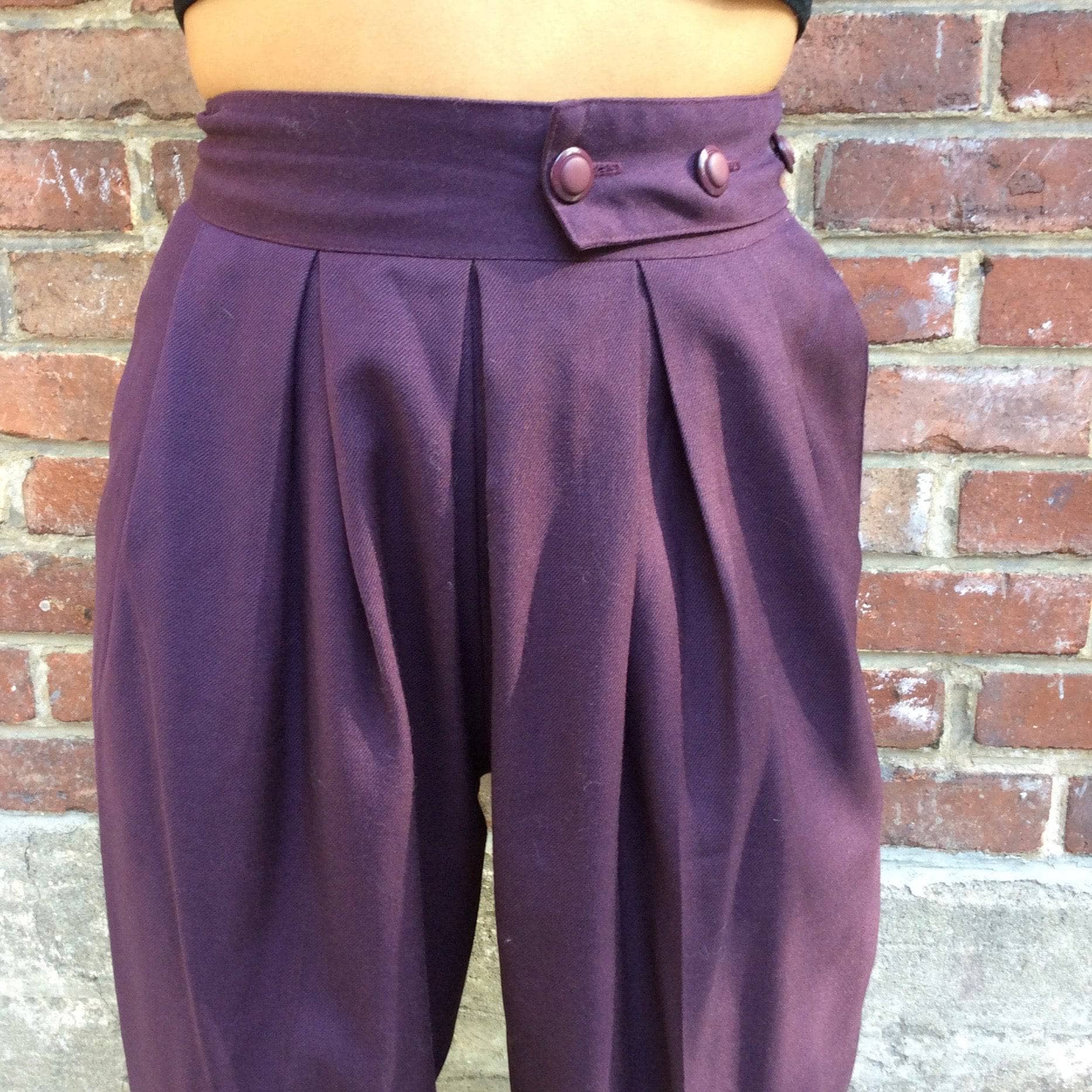 1980s "Paradox" High-Waisted Eggplant Pleated Wool Pants S - Image 6