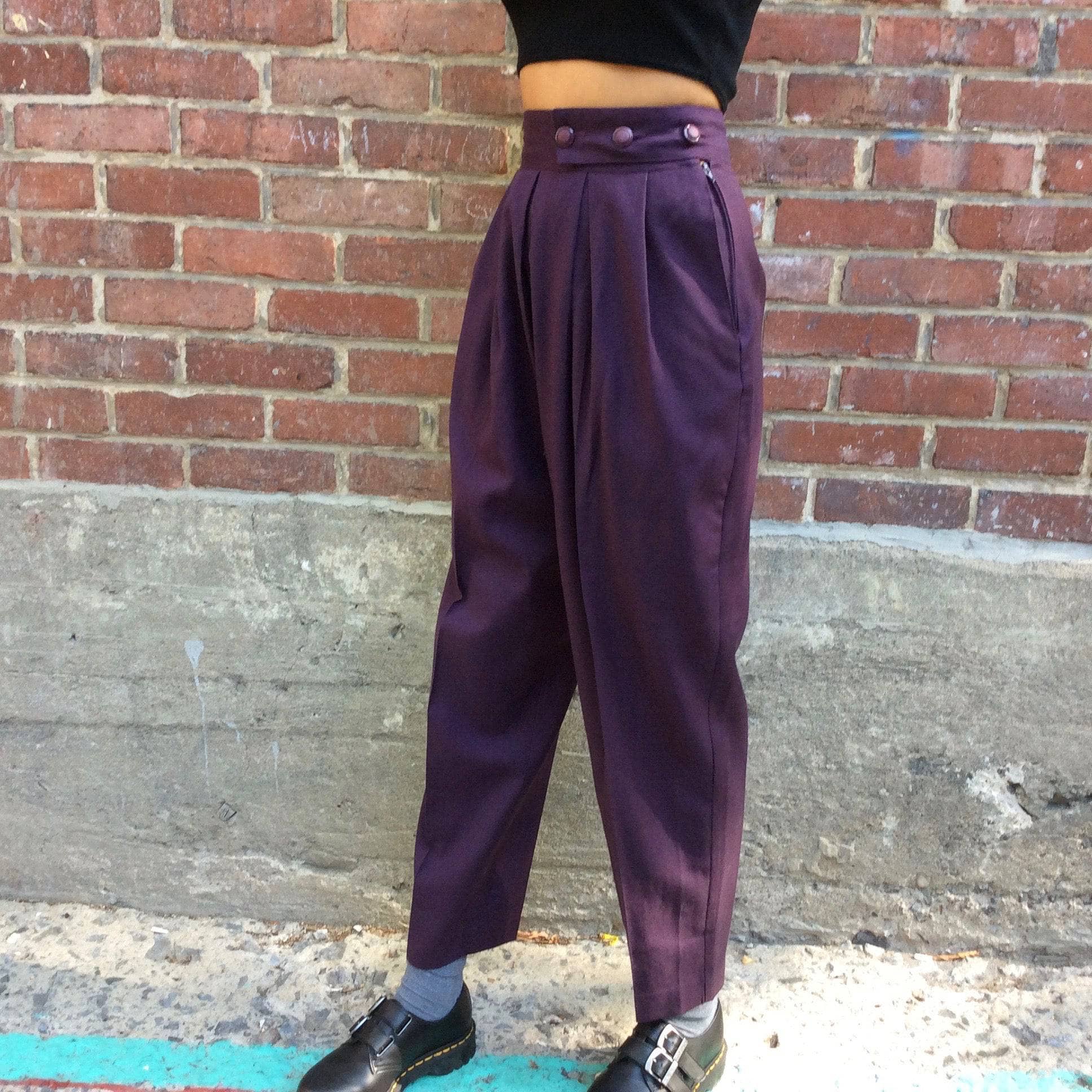 1980s "Paradox" High-Waisted Eggplant Pleated Wool Pants S - Image 8
