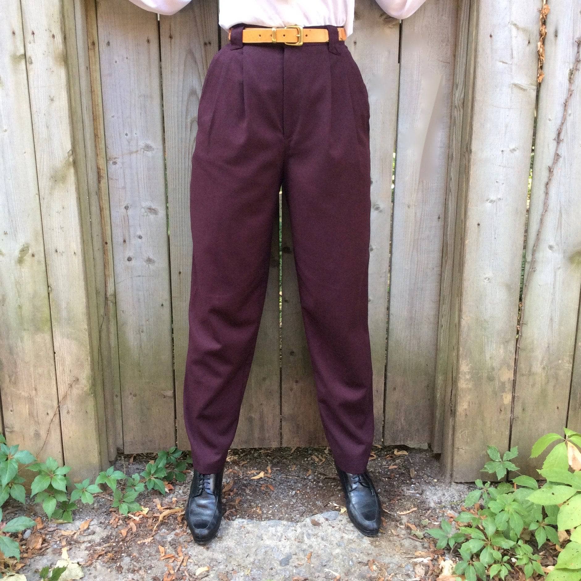 1980s High Waisted Pleated Burgundy Pants S - Image 6