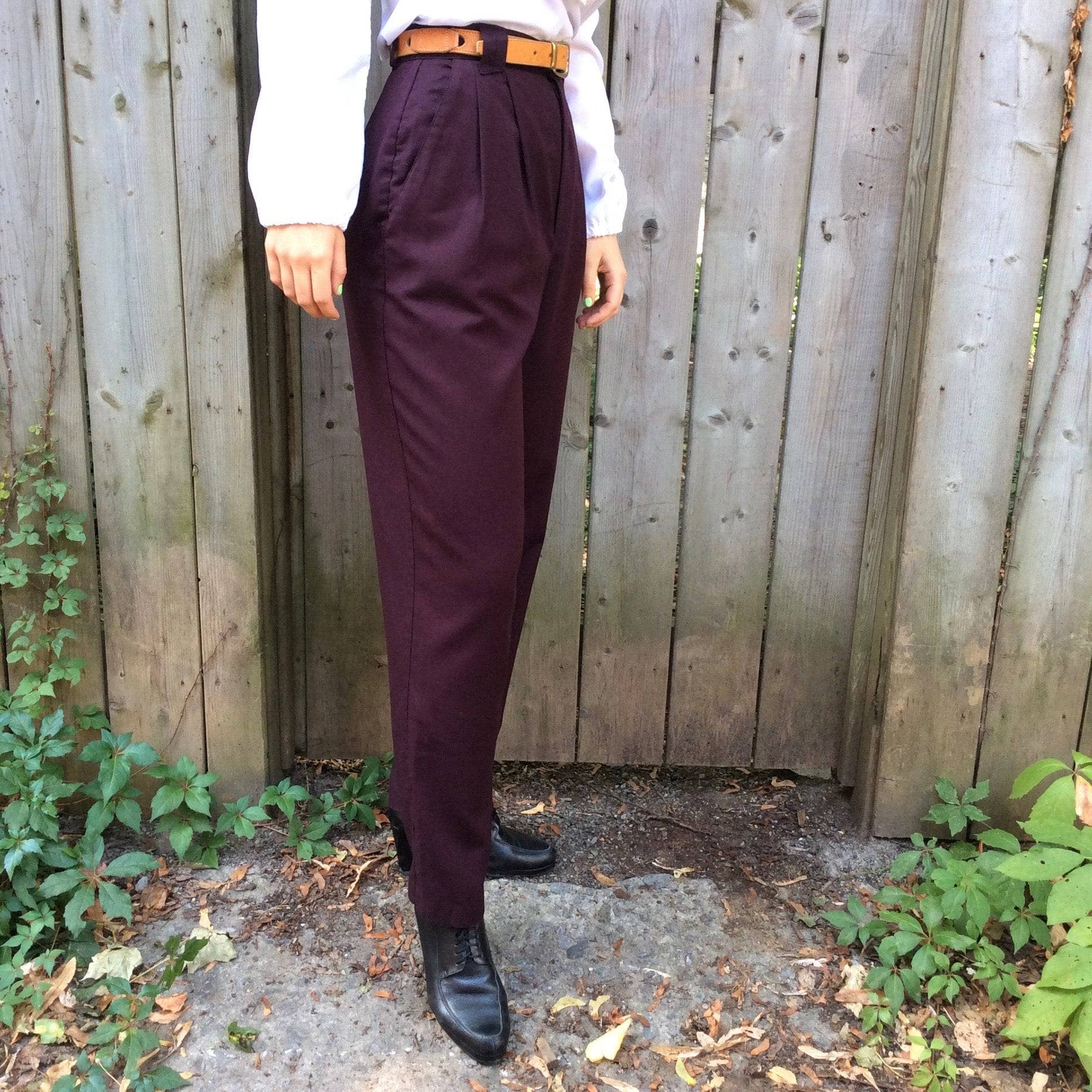 1980s High Waisted Pleated Burgundy Pants S - Image 8