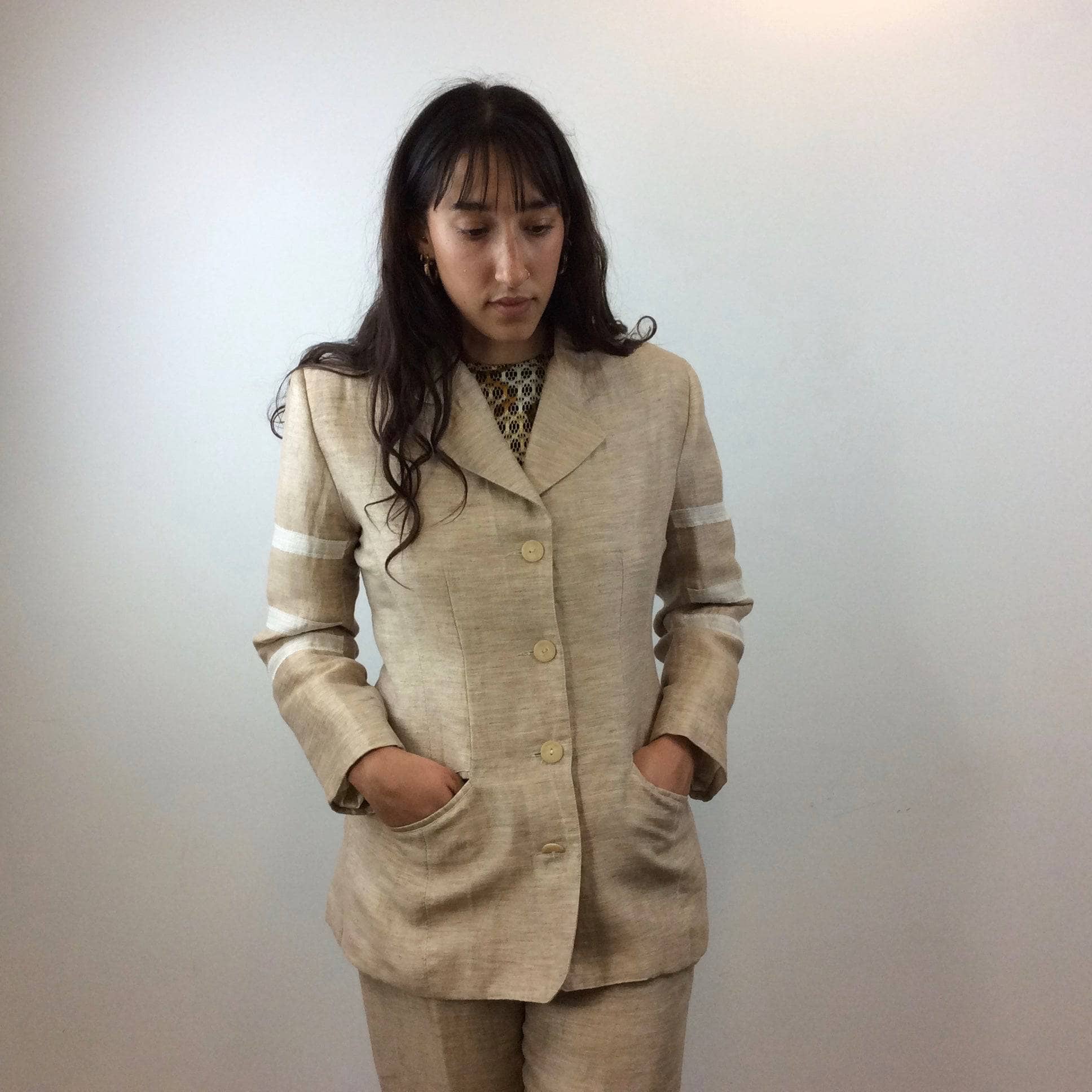 1980s Jean Airoldi Linen Blazer and Pants Set Medium - Image 3