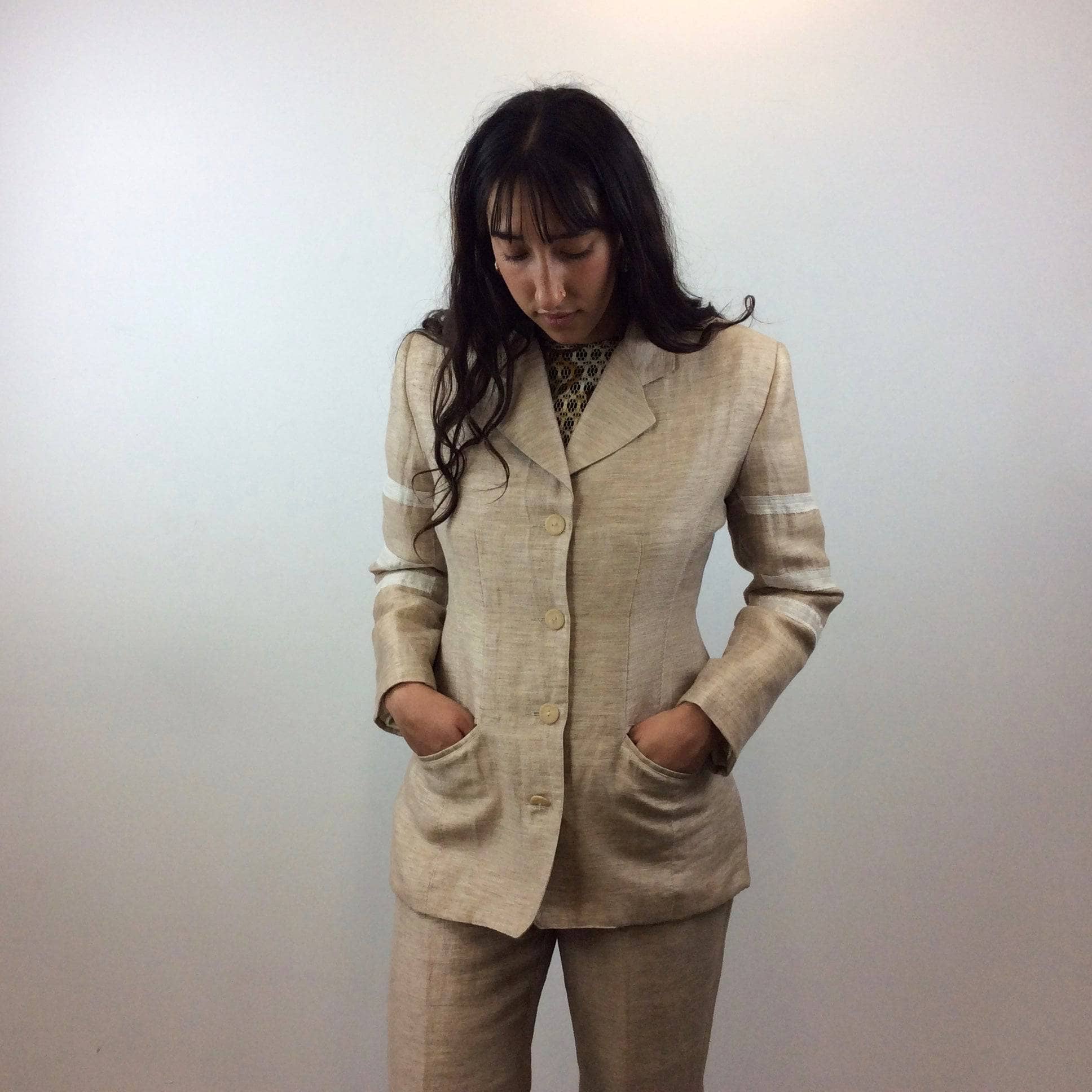 1980s Jean Airoldi Linen Blazer and Pants Set Medium - Image 5