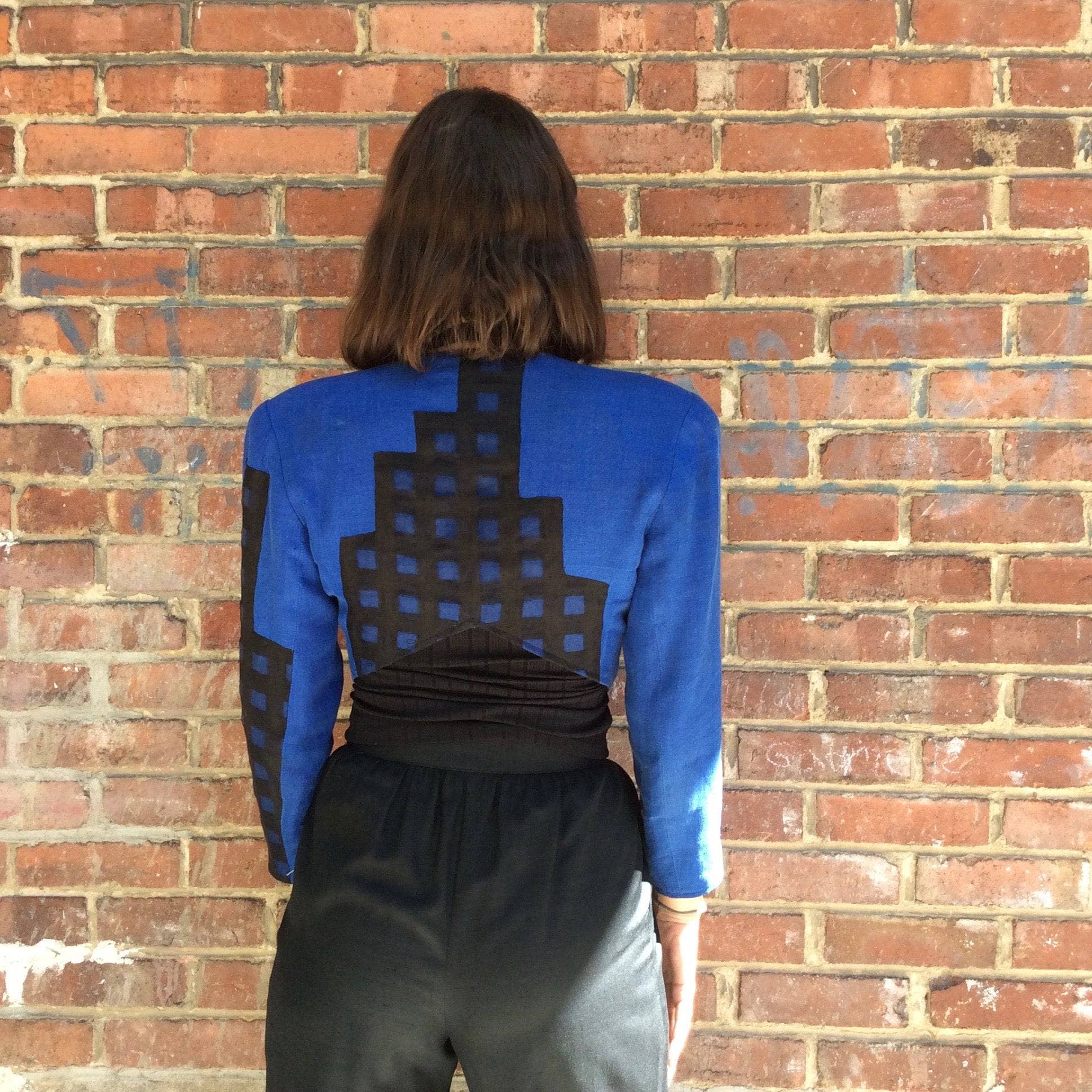 1980s Jean Airoldi Asymmetrical Linen Bolero Blazer Small - Image 2