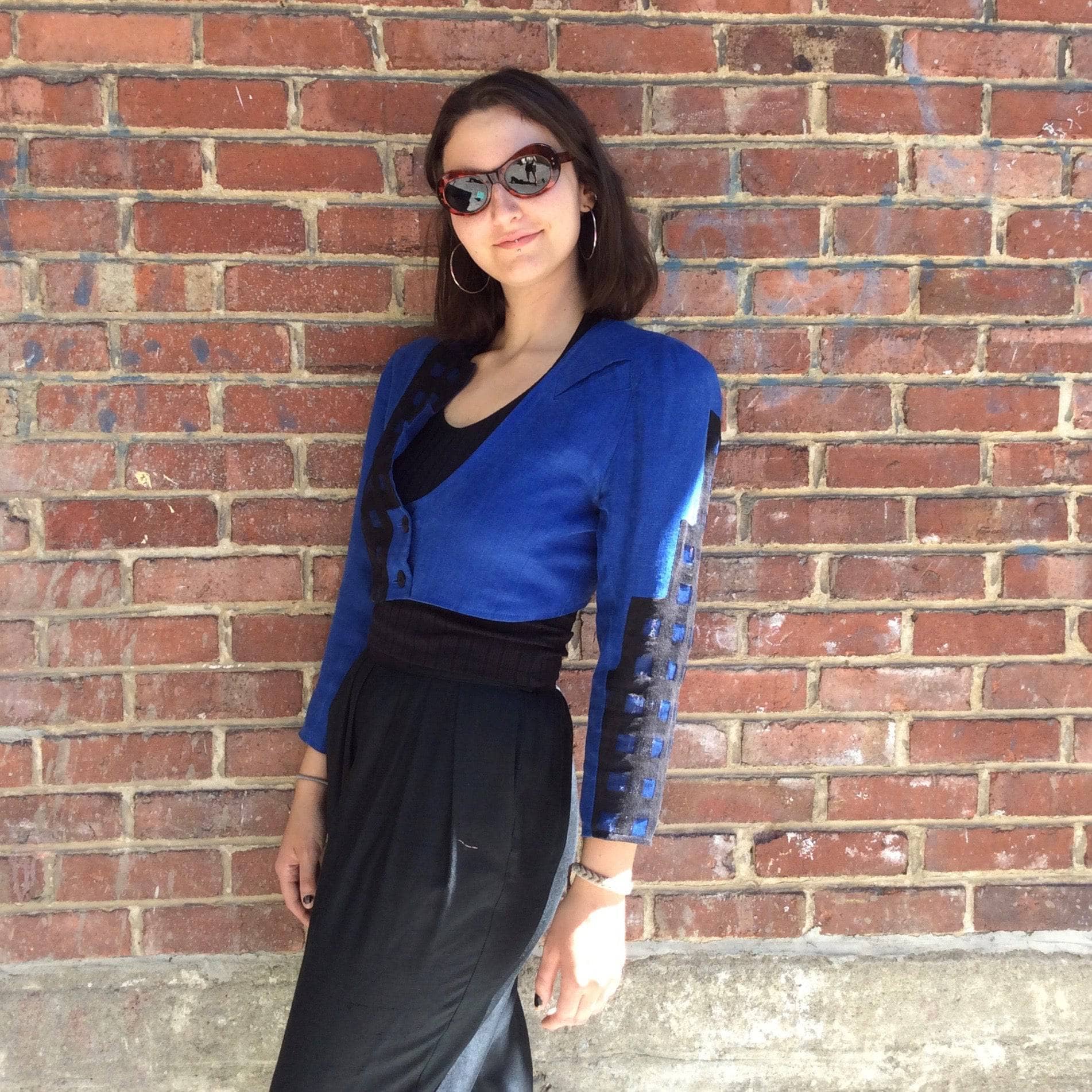 1980s Jean Airoldi Asymmetrical Linen Bolero Blazer Small - Image 3