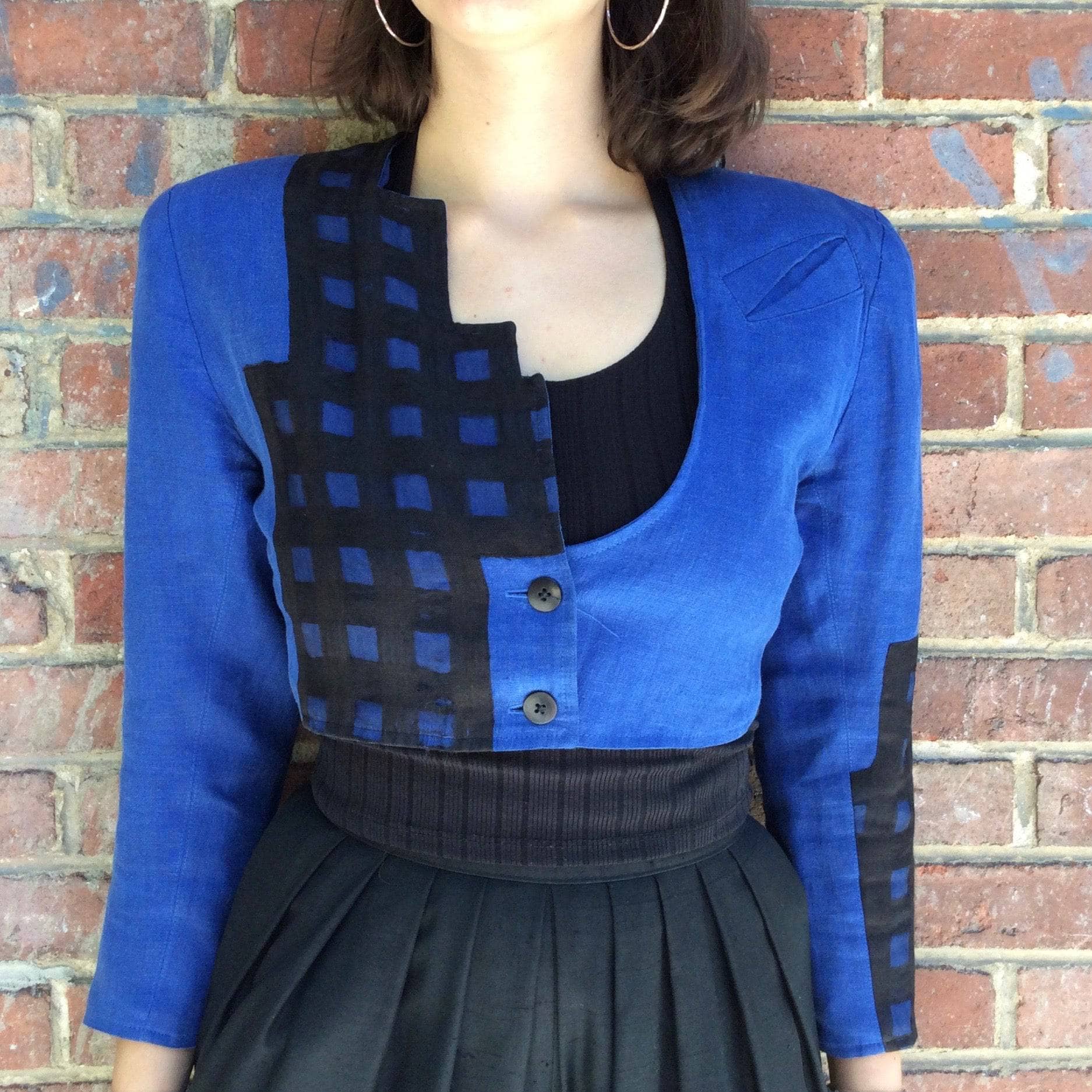 1980s Jean Airoldi Asymmetrical Linen Bolero Blazer Small - Image 4