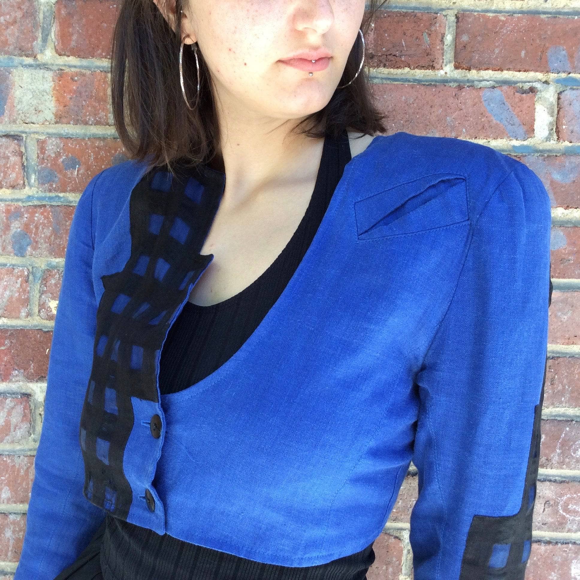 1980s Jean Airoldi Asymmetrical Linen Bolero Blazer Small - Image 5