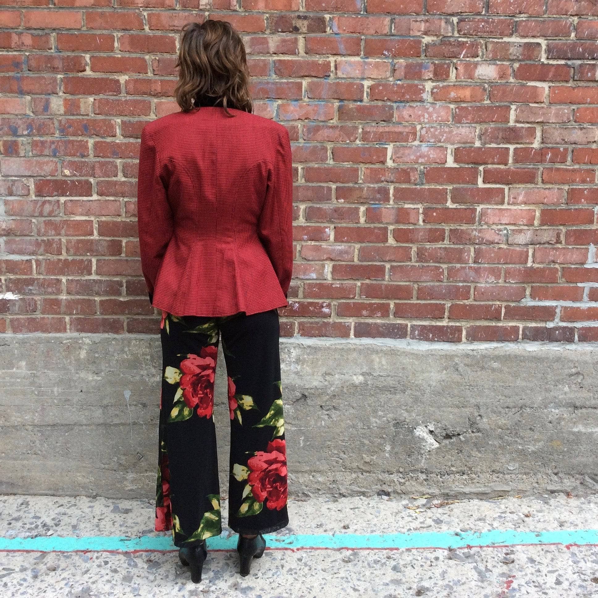 1980s Red Fitted Houndstooth Blazer Small - Image 6