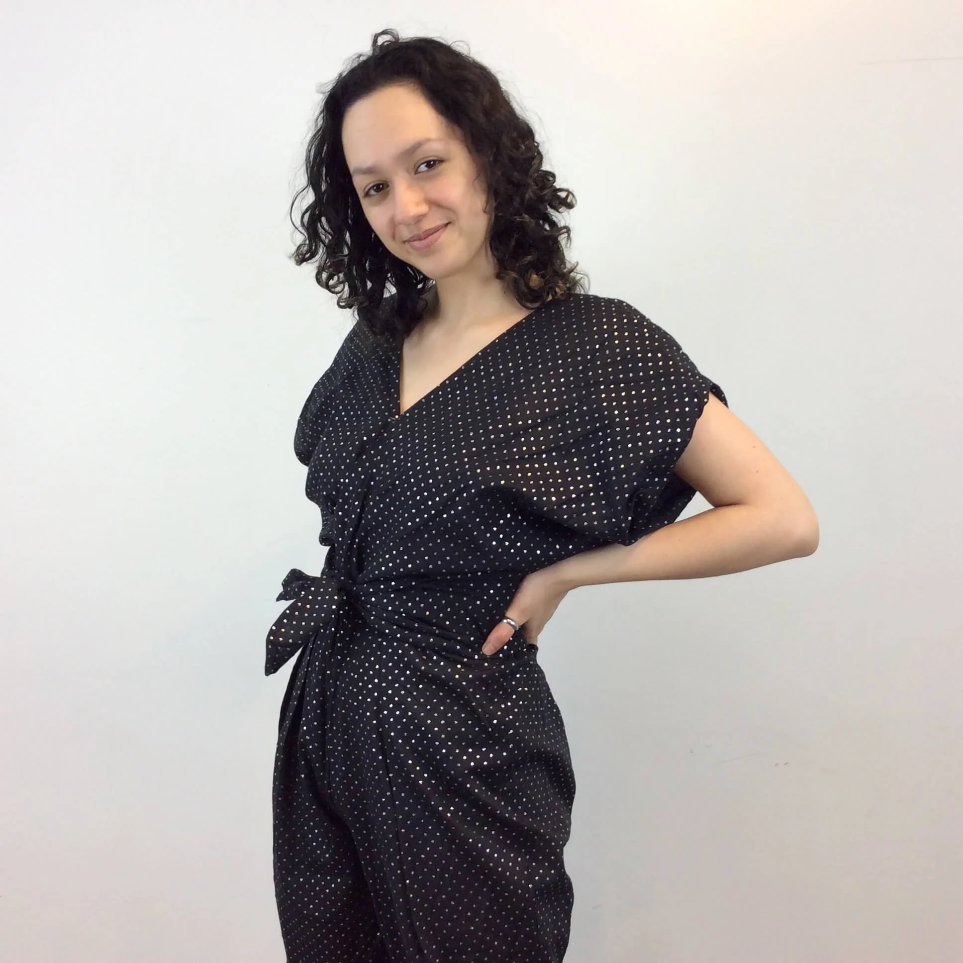 1980s Silver Dotted Black Jumpsuit Small-Medium - Image 5